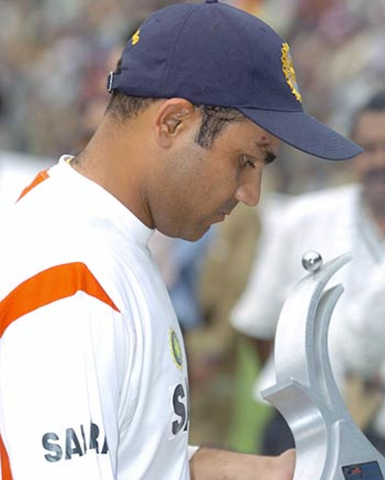 Something for India to cheer about. Virender Sehwag won the Man of the Series award for his consistent brilliance, India v Pakistan, 3rd Test, Bangalore, 5th day, March 28, 2005