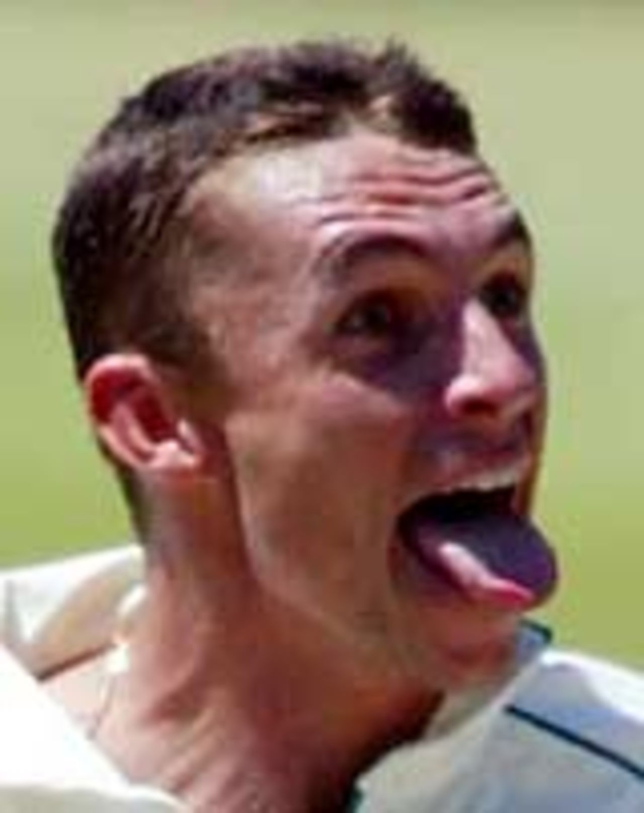 Andre Nel sticks out his tongue at Chris Gayle, January 2004