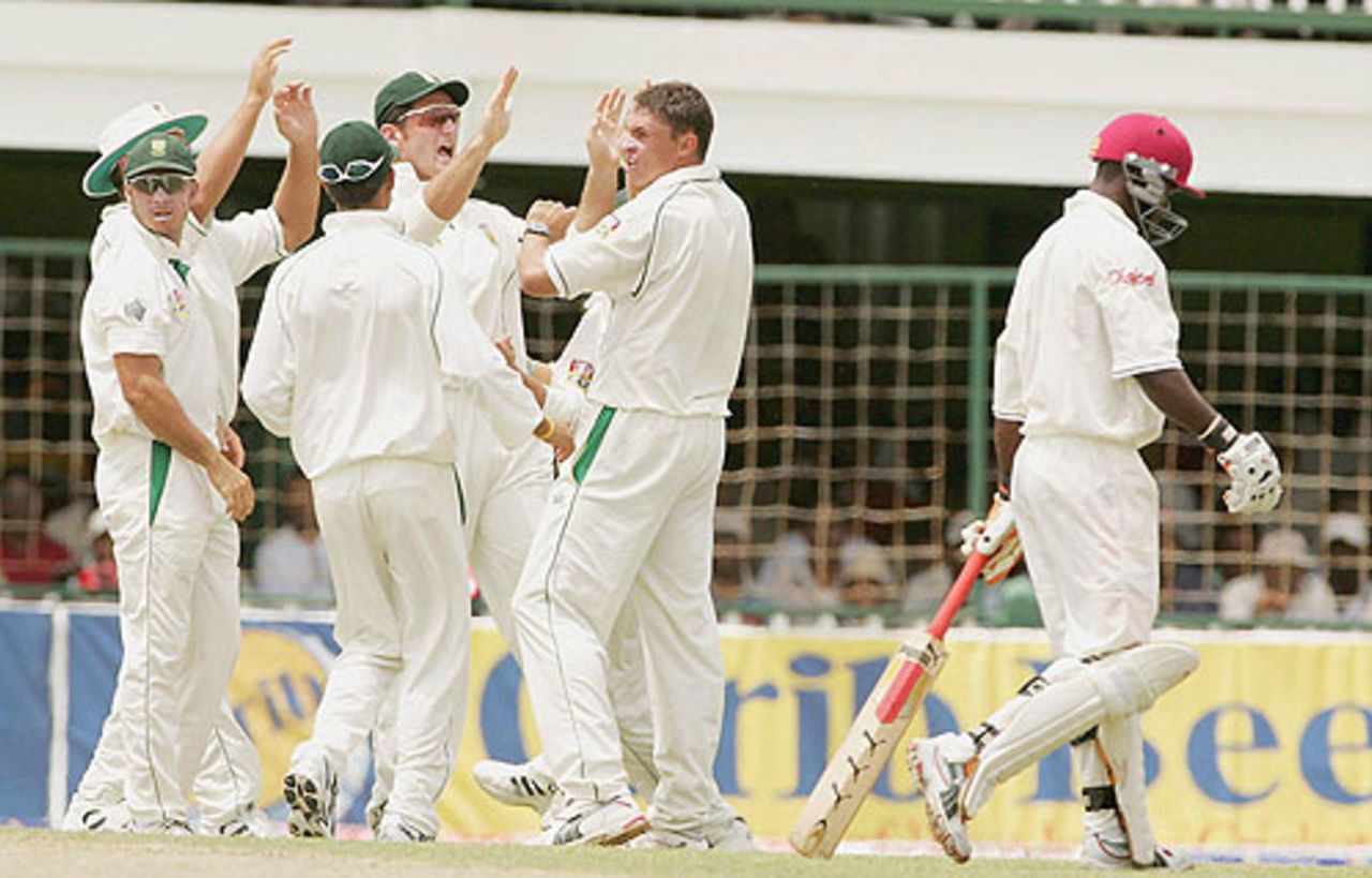 Devon Smith falls for 11 as South Africa take on West Indies at Bourda, March 31, 2005