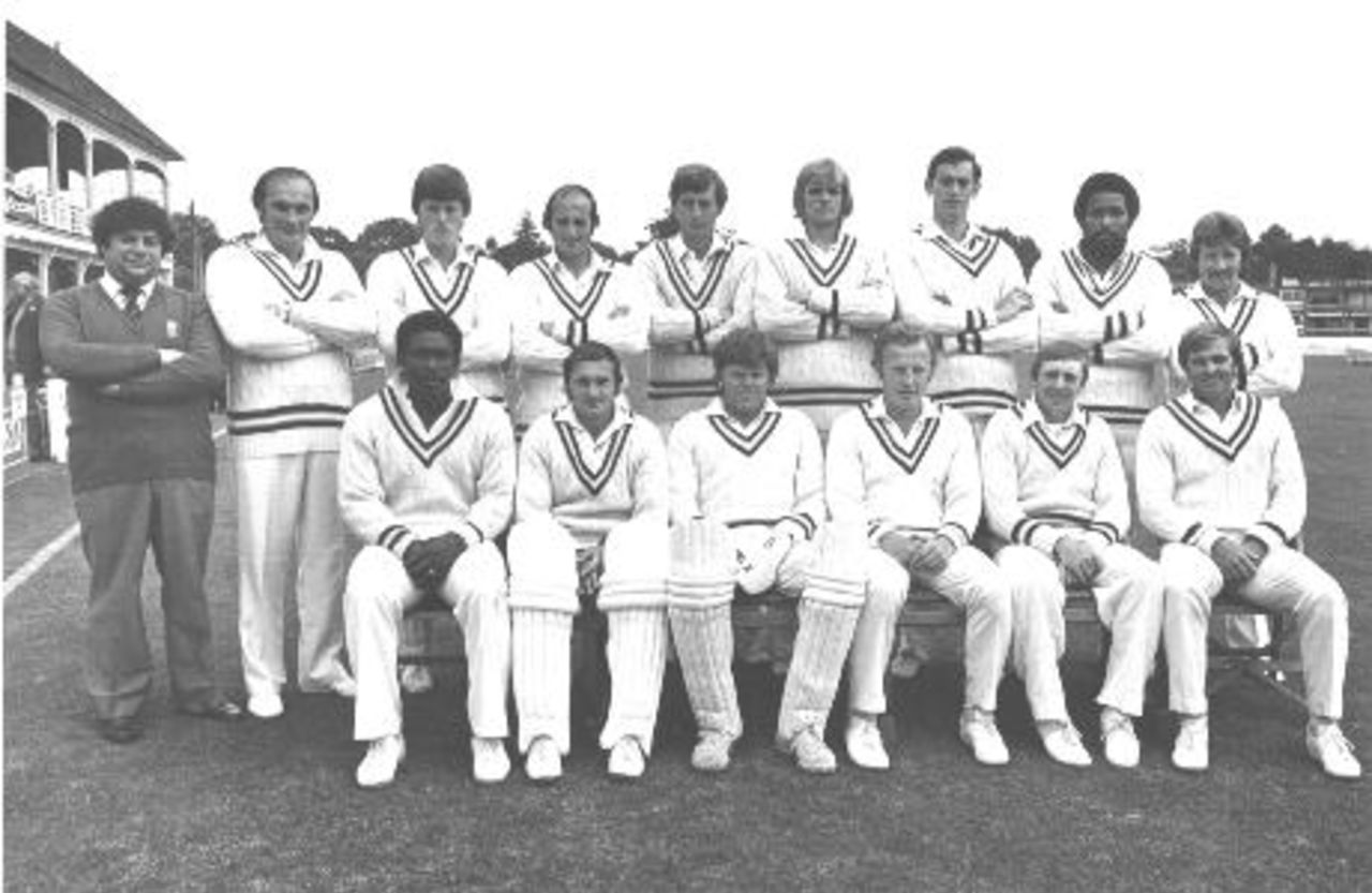 <b>Back Row</b> Vic Isaacs (scorer), MNS Taylor, VP Terry, K Stevenson, TM Tremlett, JM Rice, JW Southern, AME Roberts, NG Cowley.<br><b>Front Row</b> CG Greenidge, DR Turner, BA Richards, RMC Gilliat (captain), GR Stephenson, TE Jesty.