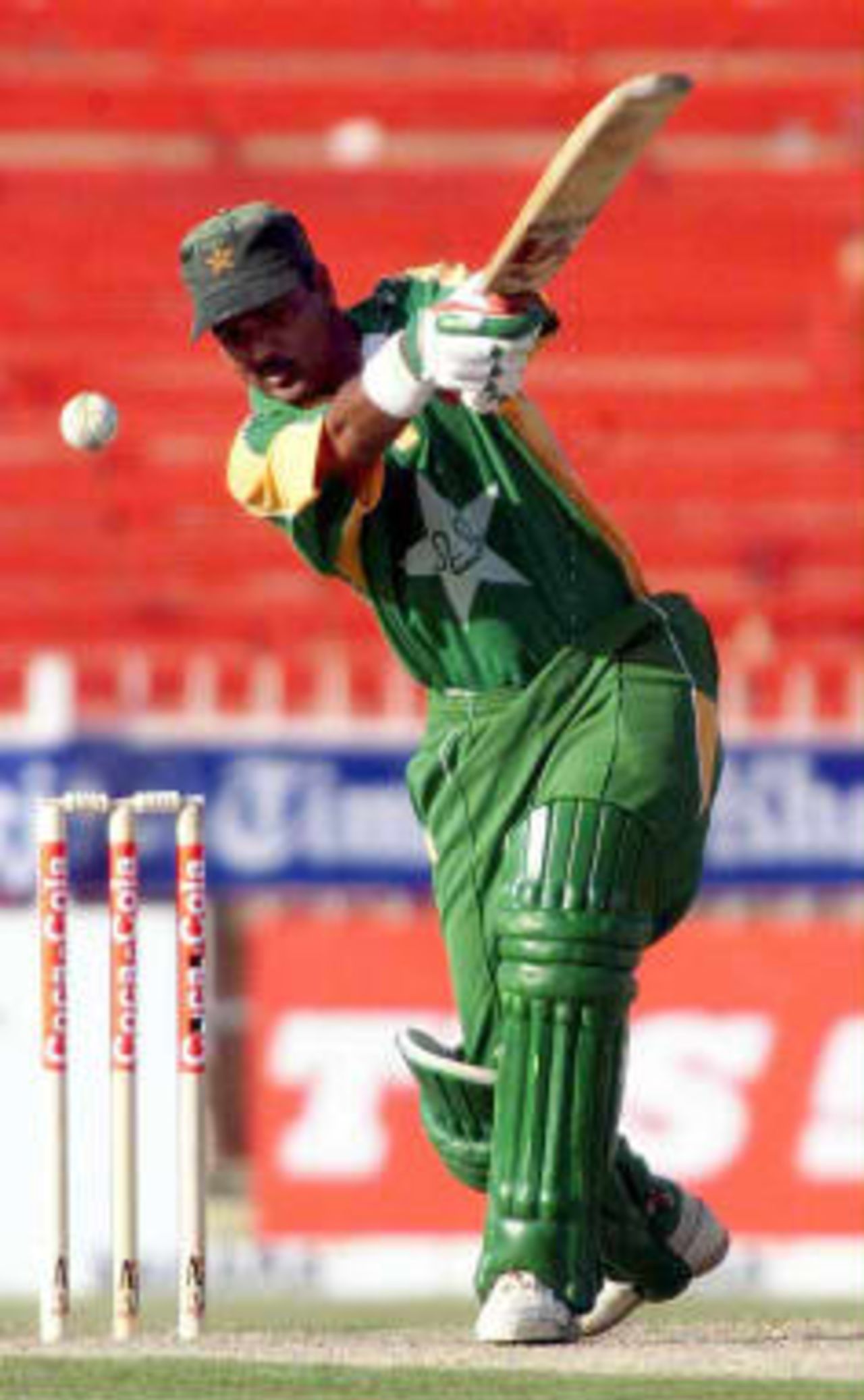 Ijaz Ahmed batting on his way to his magnificent 137 against England on 7th April 1999 at Sharjah in the Coca Cola Cup.