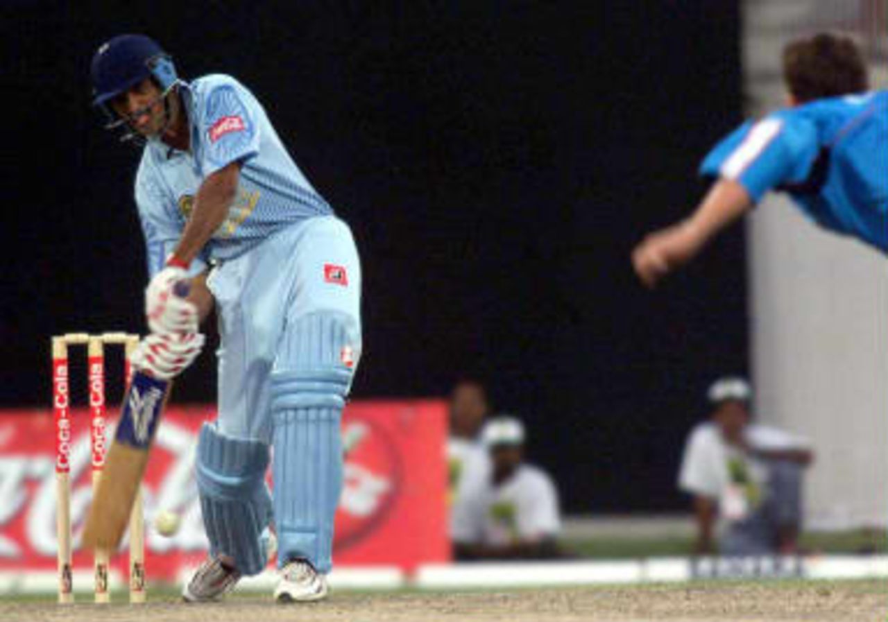 Indian captain Mohammad Azharuddin batting against England on 9th April 1999 in the third match of the Coca Cola Cup in Sharjah, U.A.E.