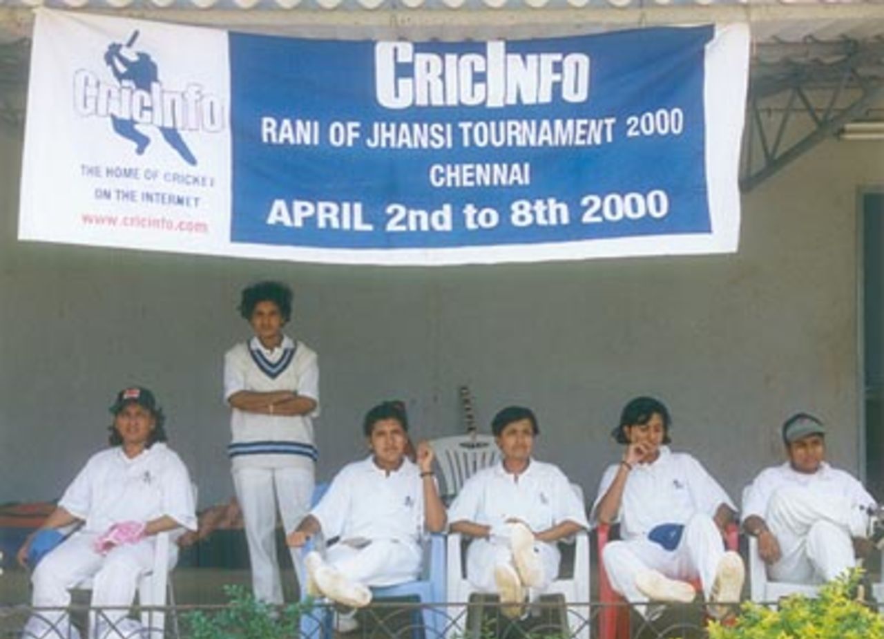 West Zone players watching the proceedings from the comfort of the pavilion, Rani of Jhansi Women's (Inter-zonal) Tournament 1999/00, East Zone Women v West Zone Women, S Ramachandra Medical College Ground, Chennai, 2 April 2000