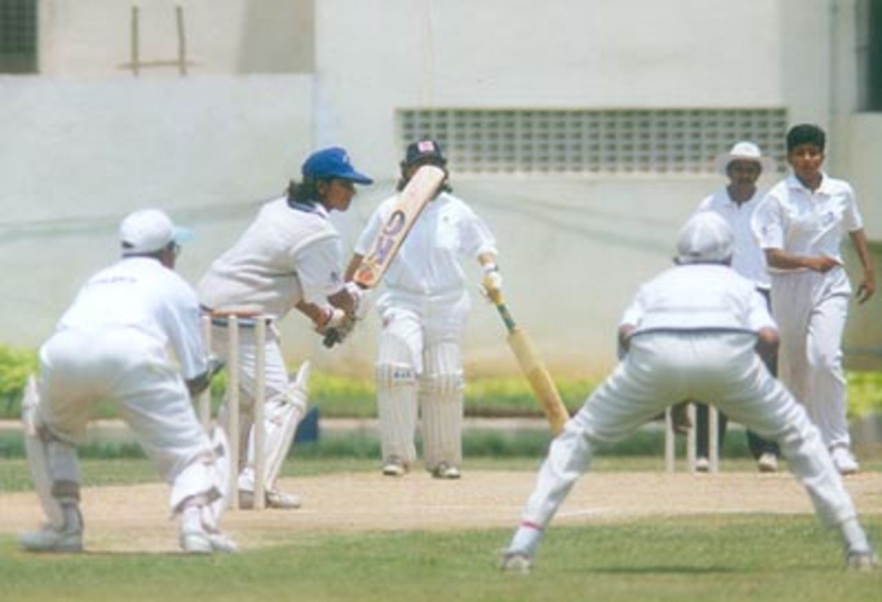 Vaishali drives comfortably through the off side in her knock of 19, Rani of Jhansi Women's (Inter-zonal) Tournament 1999/00, East Zone Women v West Zone Women, S Ramachandra Medical College Ground, Chennai, 2 April 2000