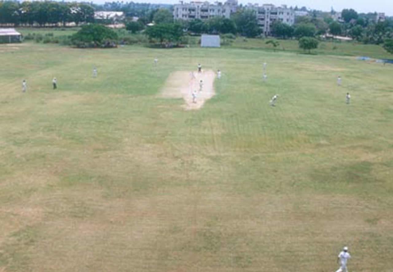 Aerial view of the match in progress, East Zone Women v West Zone Women, Rani of Jhansi Women's (Inter-zonal) Tournament 1999/00, East Zone Women v West Zone Women, S Ramachandra Medical College Ground, Chennai, 2 April 2000