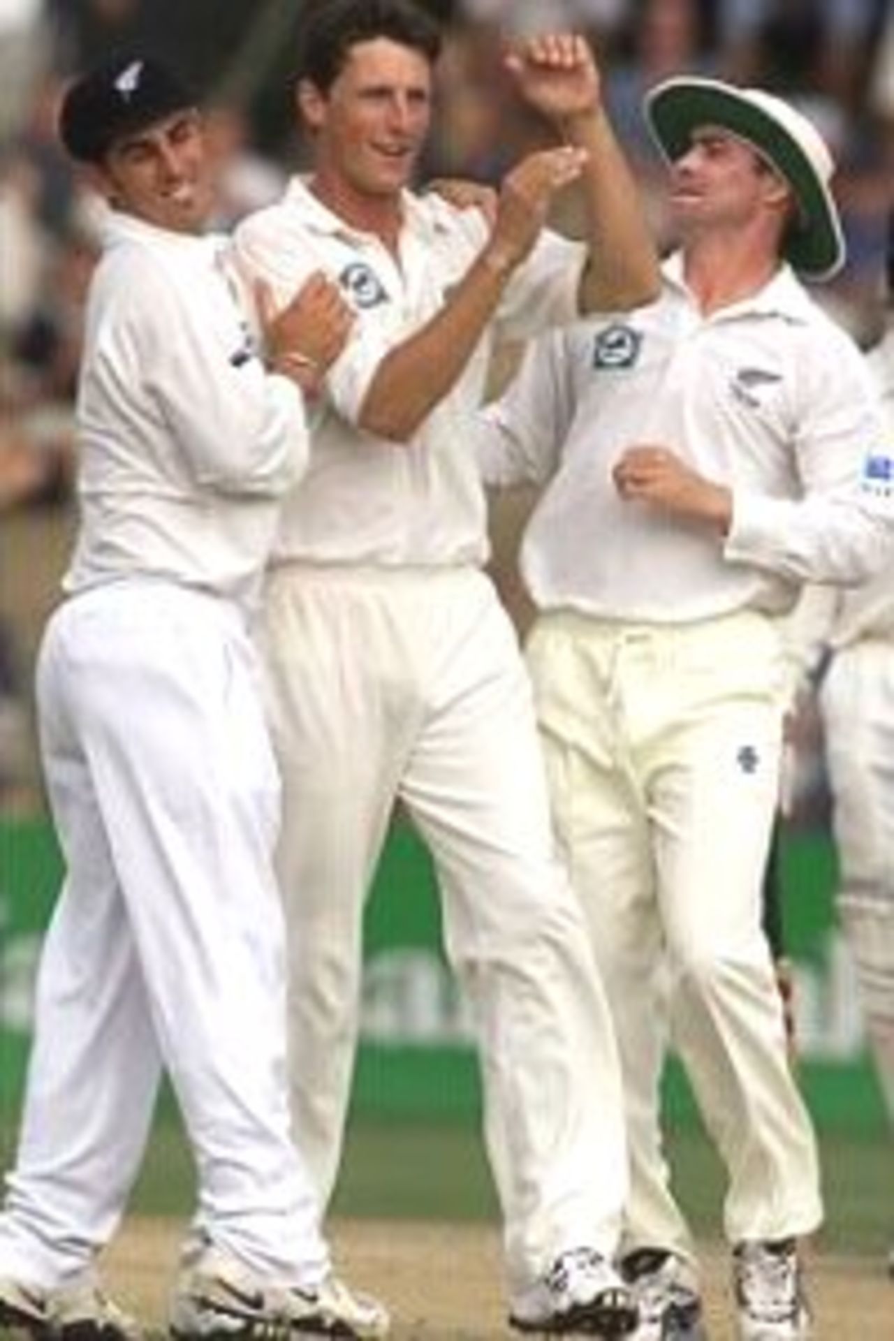 02 Apr 2000: Shayne O'Connor of New Zealand celebrates after trapping Michael Slater of Australia LBW, during day three of the third test between New Zealand and Australia, at WestpacTrust Park, Hamilton, New Zealand.