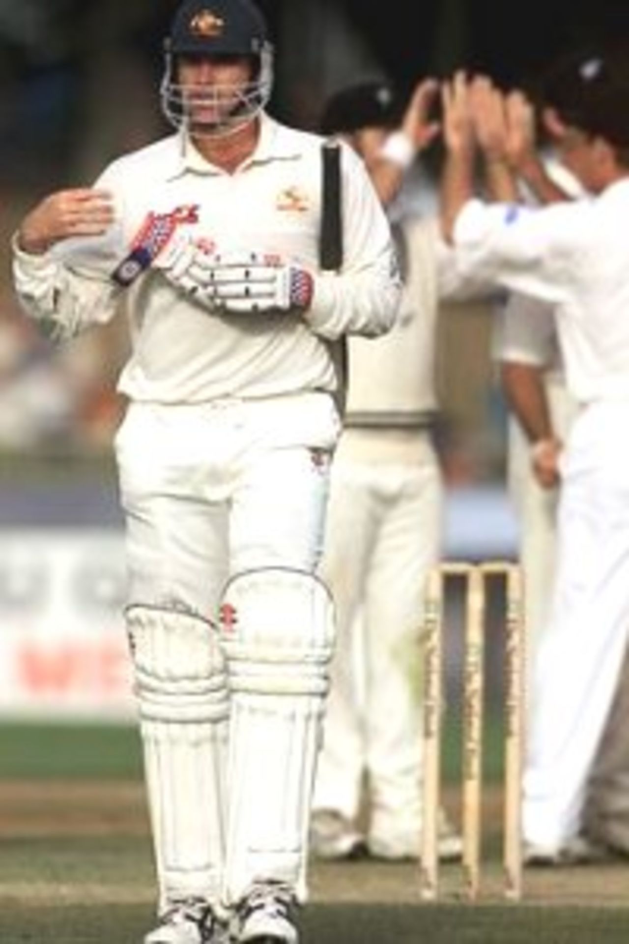 02 Apr 2000: Matthew Hayden of Australia, leaves the field, out for 37, during day three of the third test between New Zealand and Australia, at WestpacTrust Park, Hamilton, New Zealand.