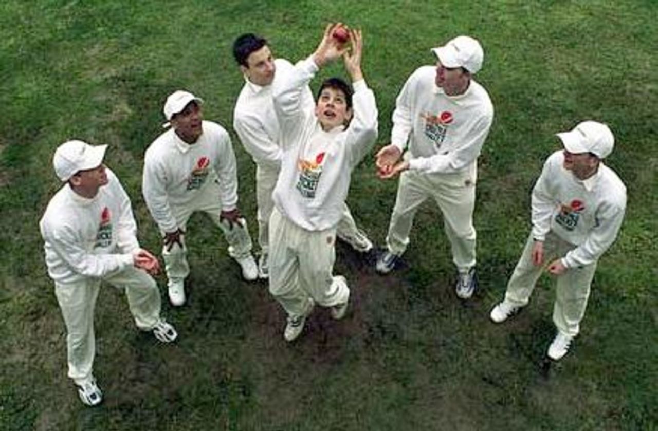 Members of the England U15 squad at Lord's for the launch of the Costcutter U15 World Cricket Challenge.  (Tues 4 April 2000)
