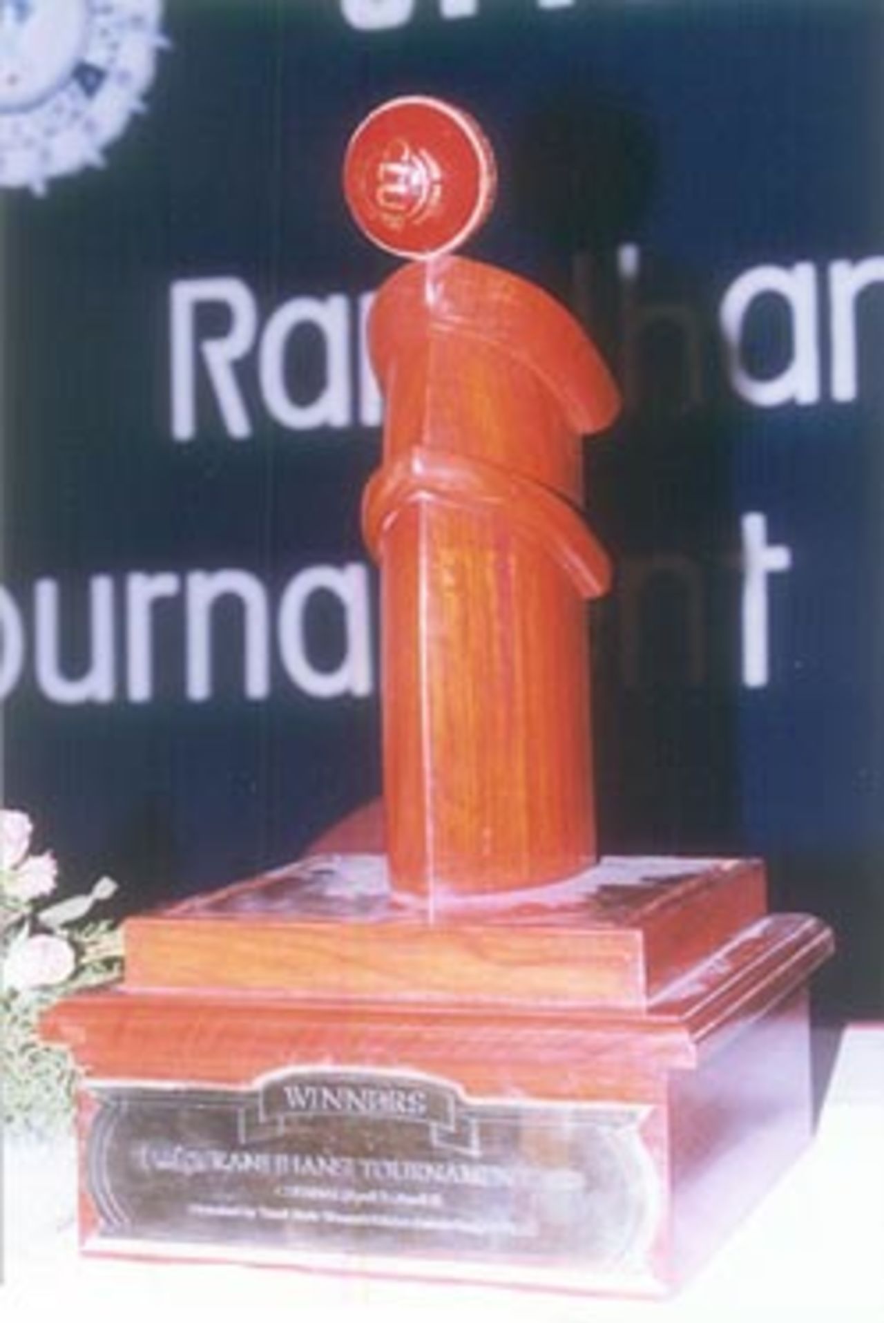 The CricInfo Rani Jhansi Trophy displayed at the press conference, Connemara Hotel Chennai, 1st April 2000