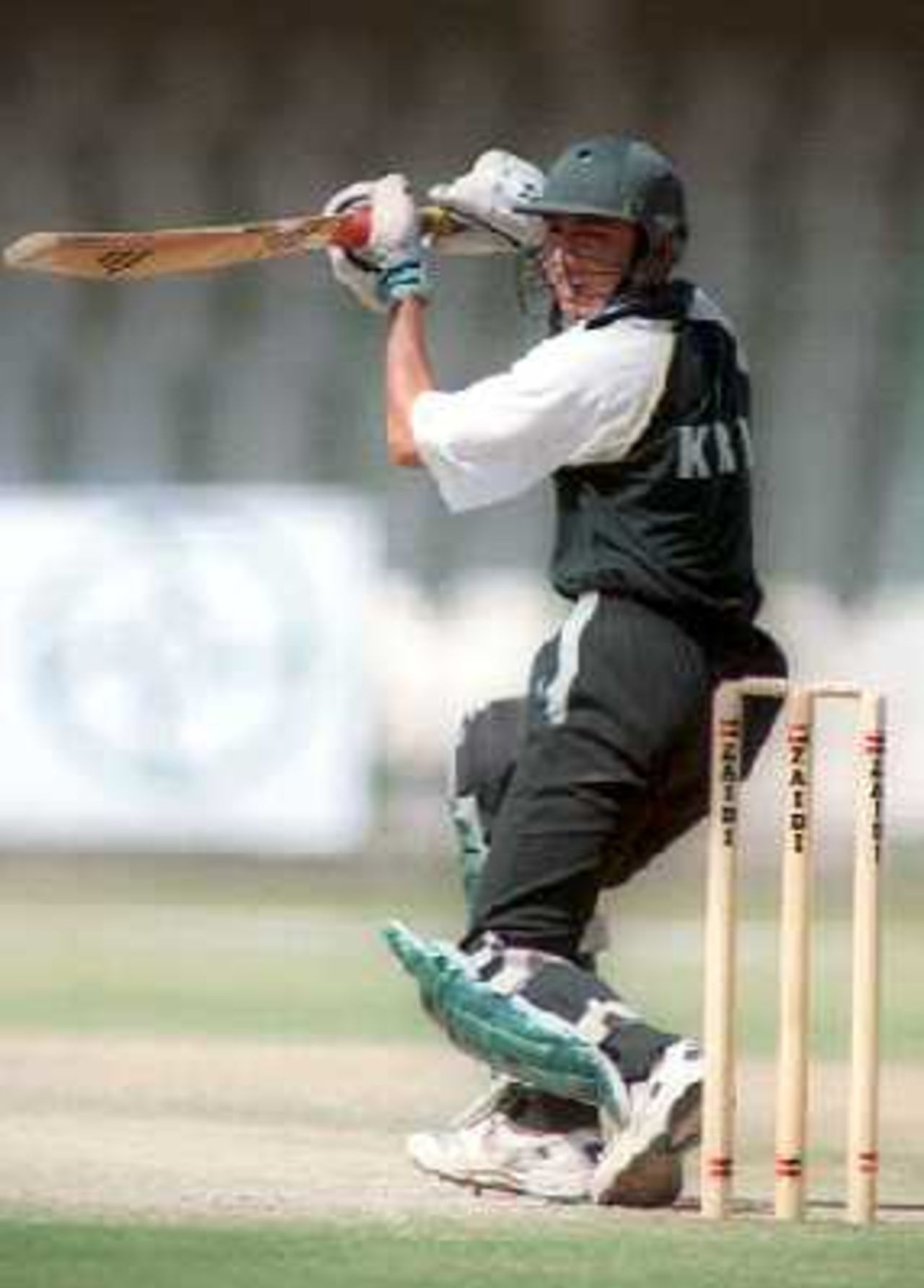 Saeed Anwar Junior of KRL time his shot to perfection during the first semi-final against Wapda at the Gaddafi Stadium, Lahore. 9 April 2000.