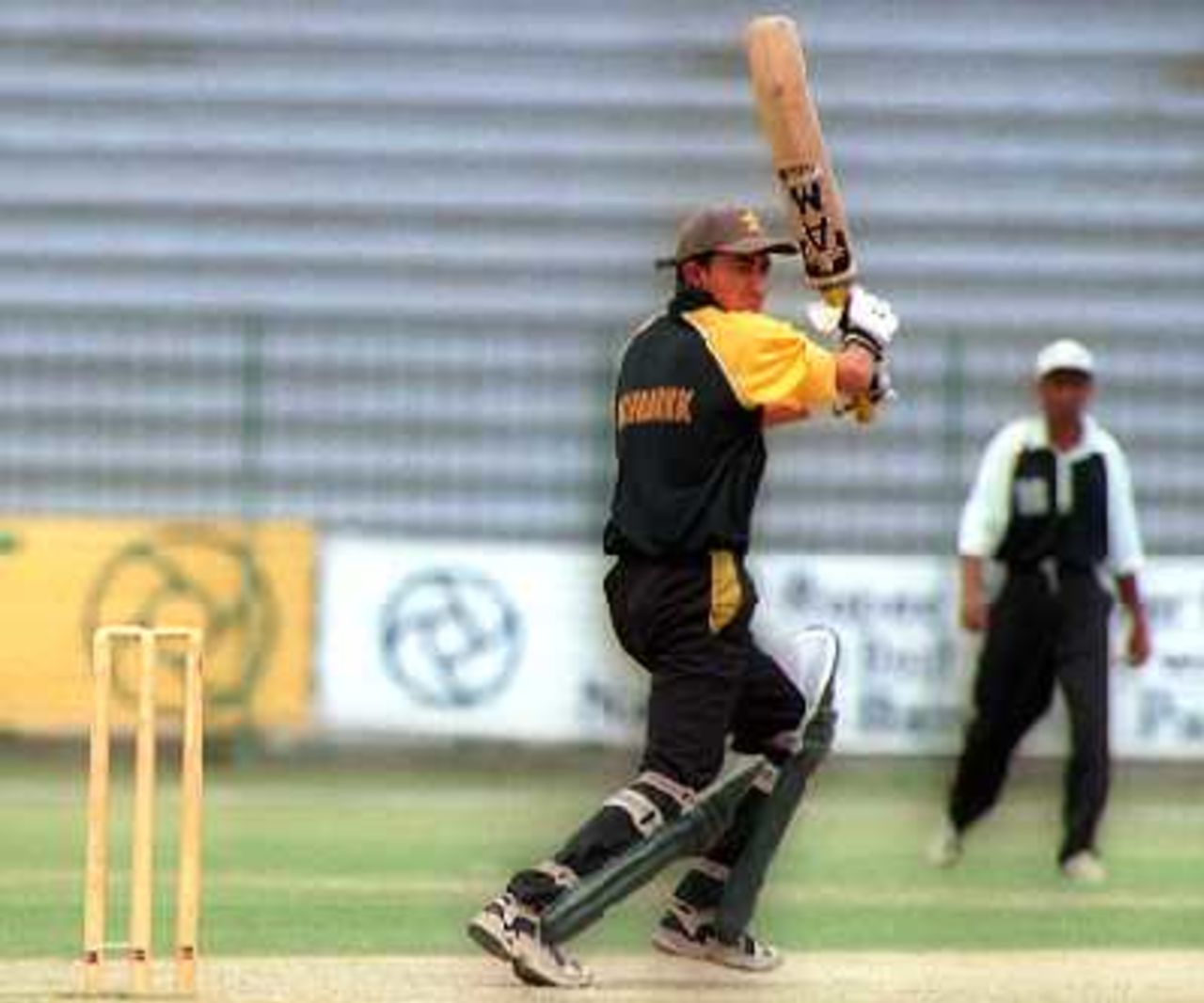 Hasan Raza of HBL times his shot to perfection during Final of NBP Cup, Gaddafi Stadium Lahore. 13 April 2000.
