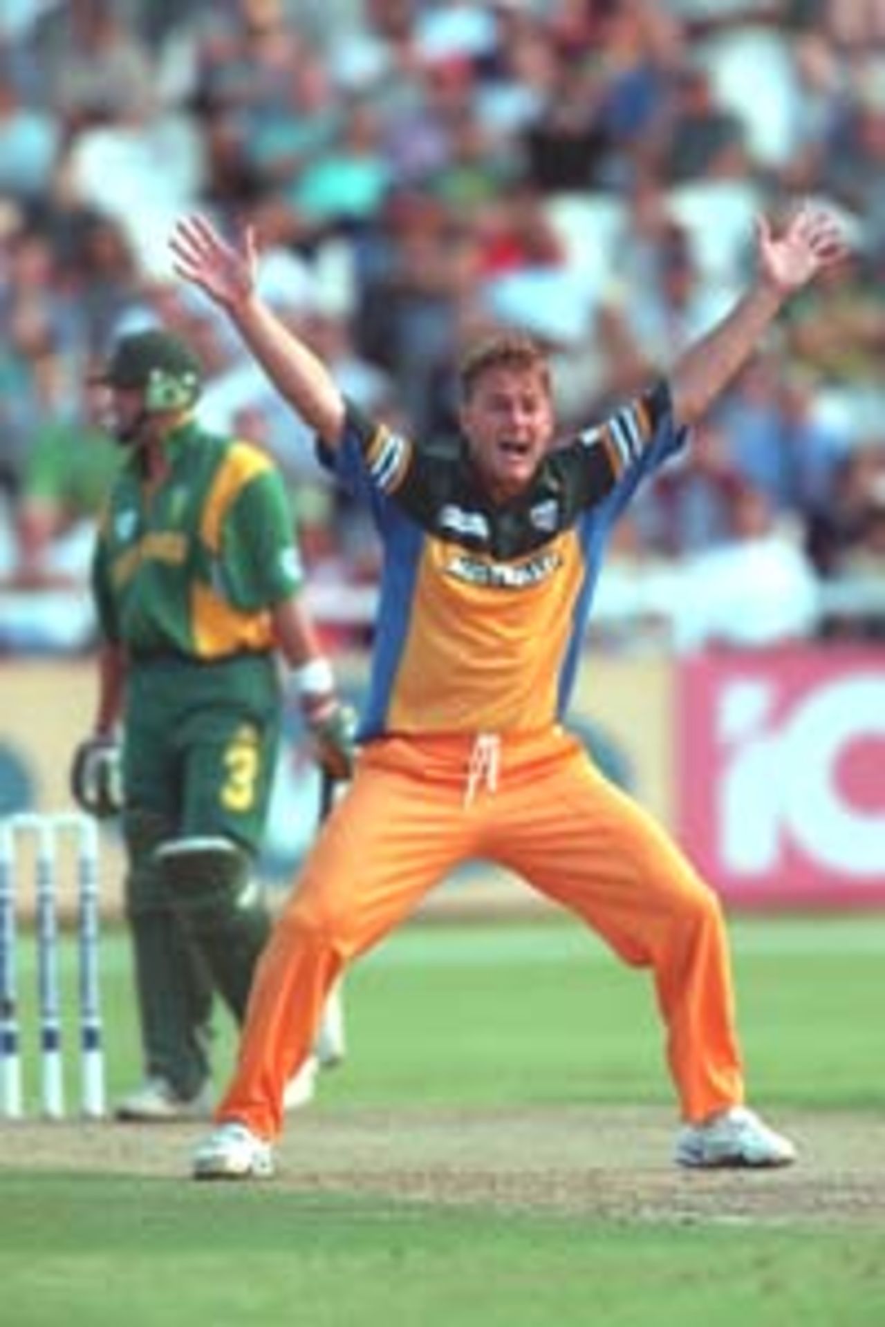 14 Apr 2000: Shane Lee of Australia makes a big appeal for the wicket of South Africa's Jacques Kallis during the 3 match series of South Africa v Australia at Newlands, Cape Town, South Africa.