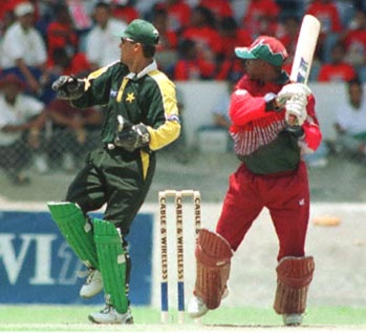 West Indies vice captain hits for four during his half century at the Cable and Wireless Pakistan v West Indies second one day final 22 April, 2000at Queens Park Oval, Trinidad.