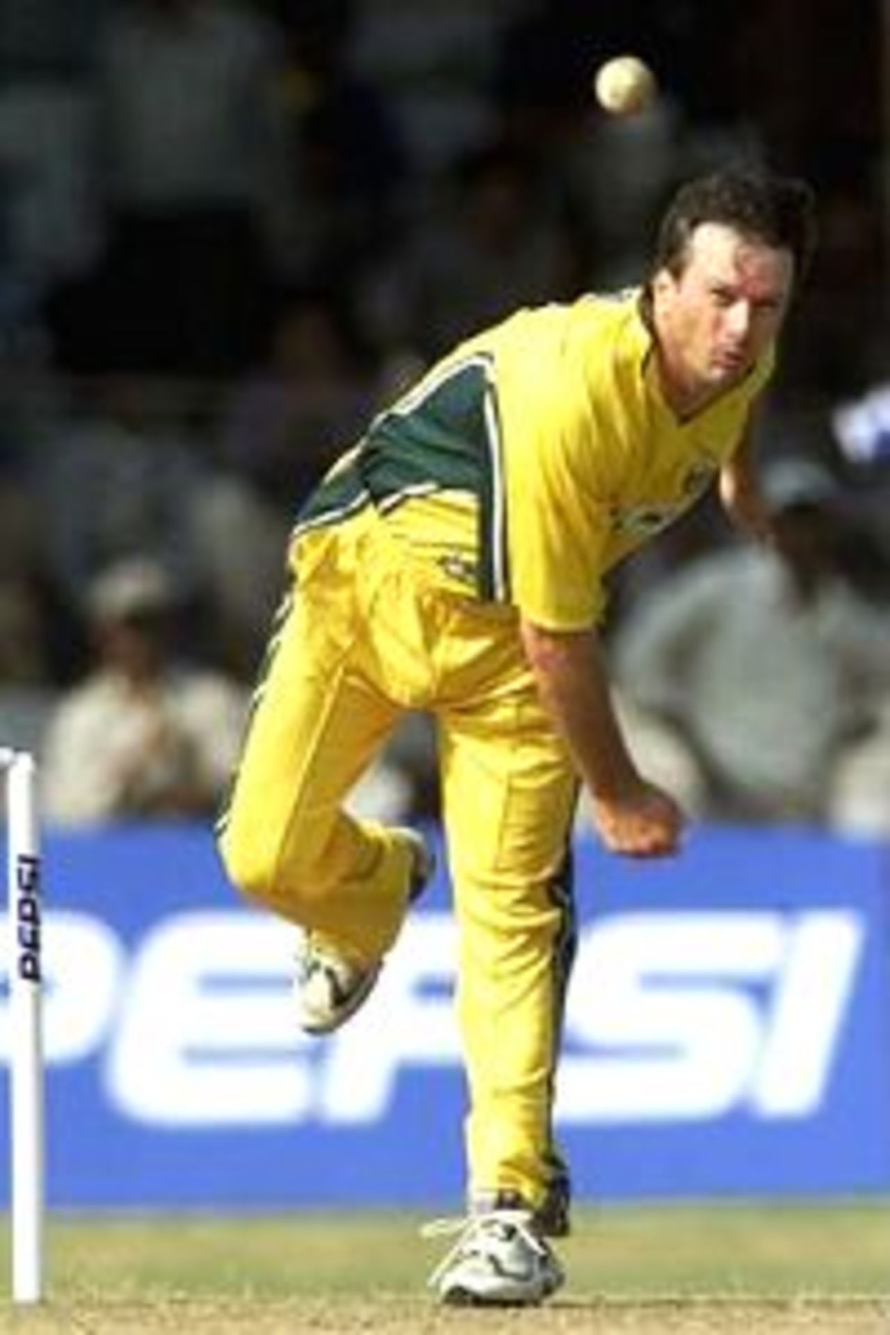 Australian captain Steve Waugh sends down a delivery, during the fourth One Day International between India and Australia played at the Municipal Corporation Stadium, Vizag, India.