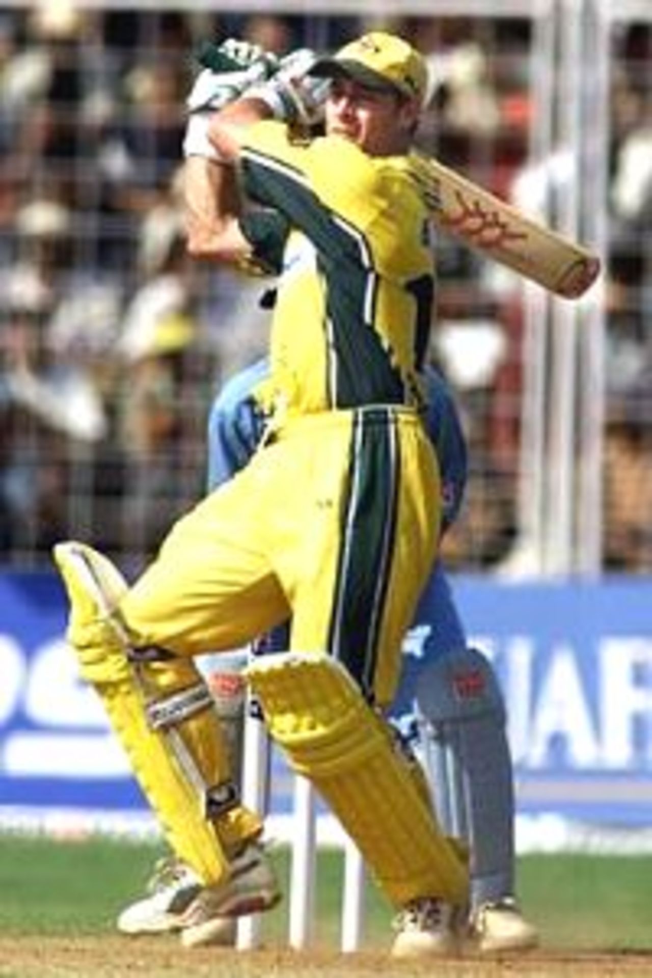 Michael Bevan of Australia hits out, during the 5th One Day International between India and Australia at the Nehru Stadium, Fatorda, Goa, India.