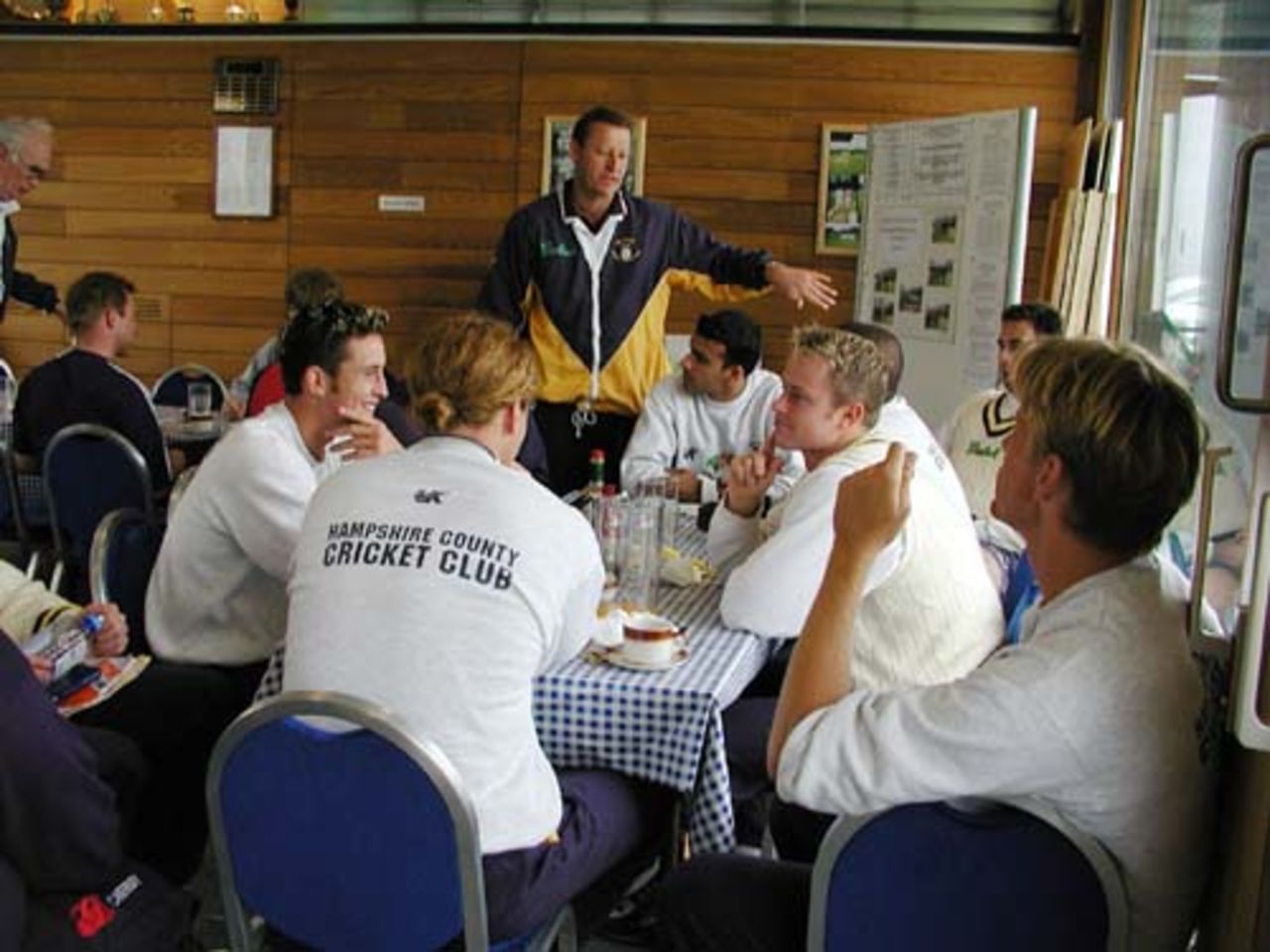 Hampshire players enjoy lunch at the Nursery Ground on a practise day
