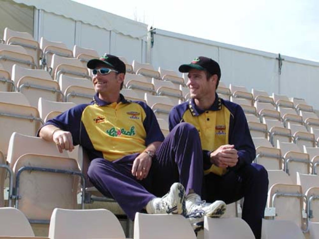 Robin Smith shows new Overseas recruit Neil Johnson around the Hampshire Rose Bowl