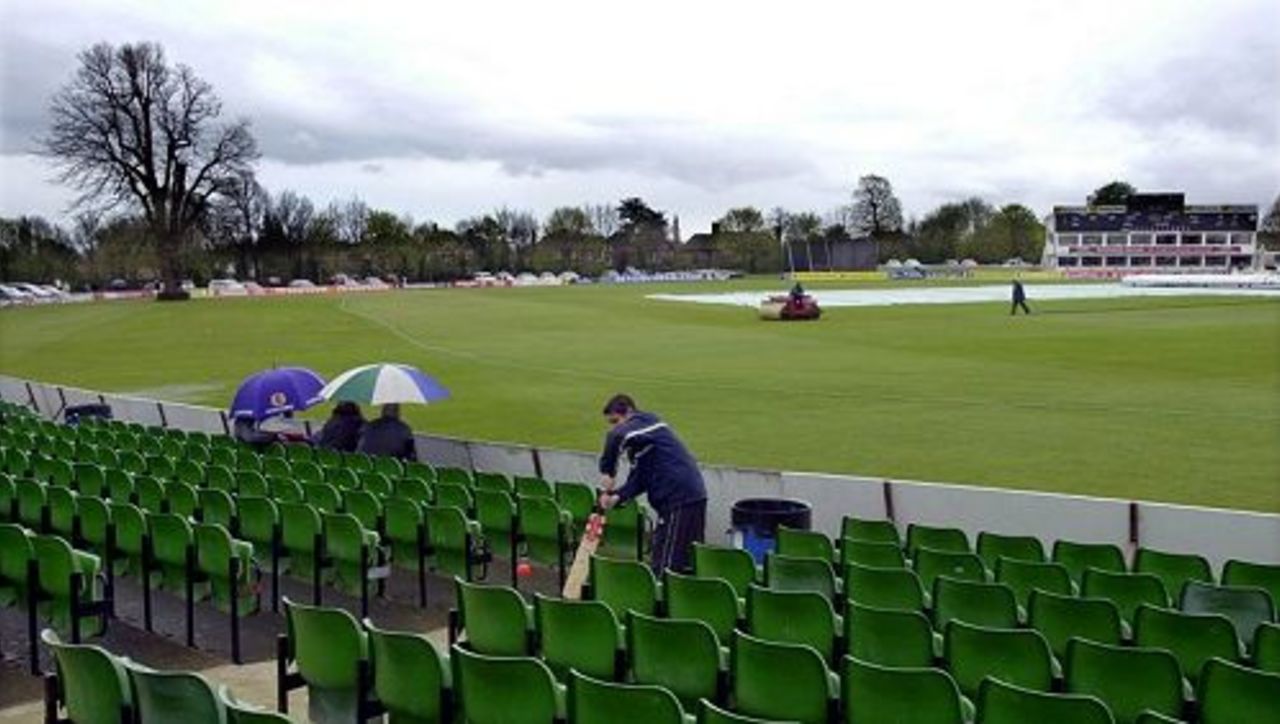 Sun 29 April 2001: Children play cricket in the stands at Canterbury as they waited for play to start in the Norwich Union League Division One match against Warwickshire. The match was abandoned due to rain.