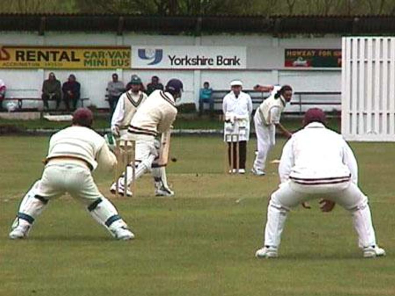 Accrington's Tama Canning bowling to East Lancs opener Phil Bolton at Thorneyholme Road