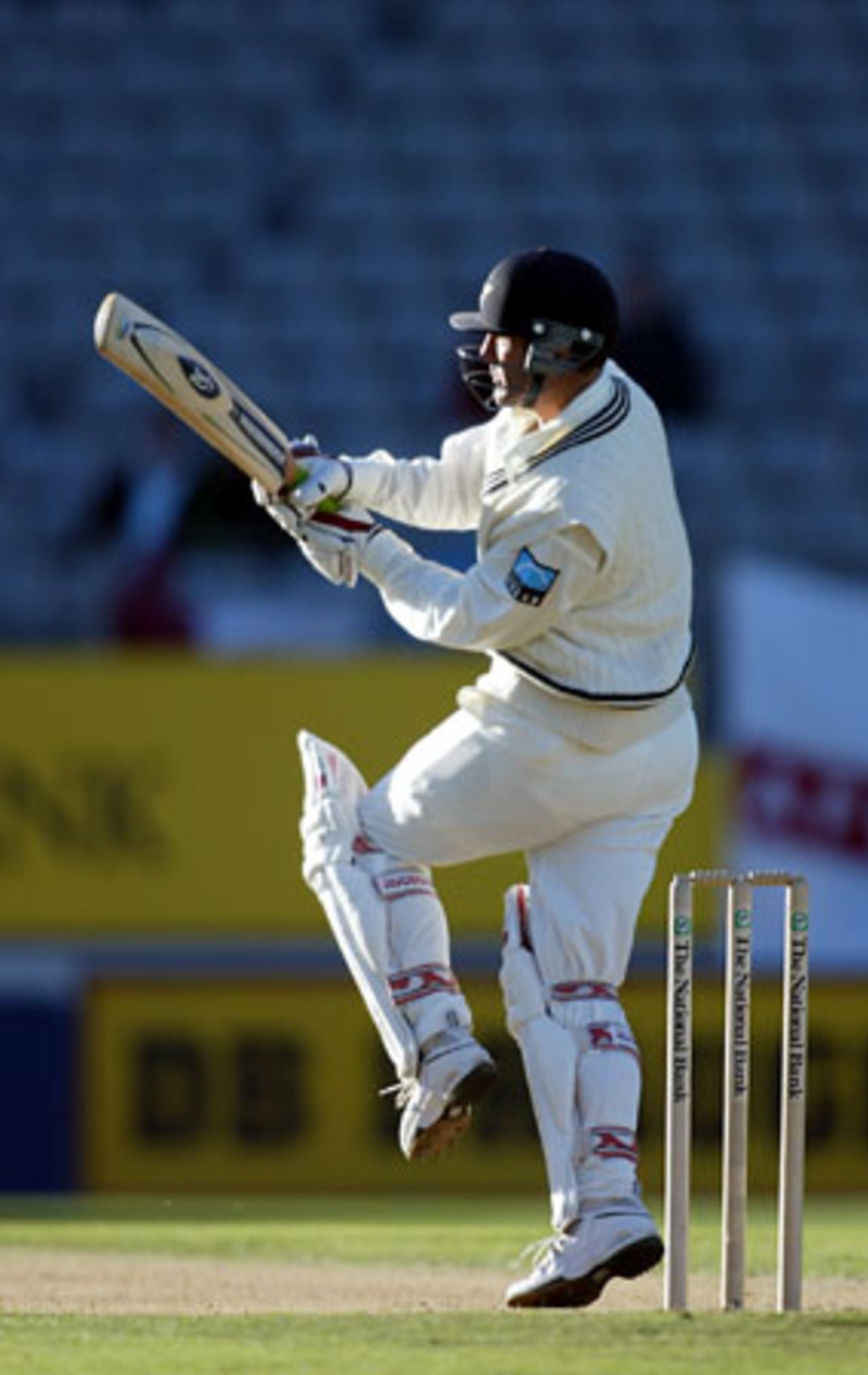 New Zealand batsman Nathan Astle pulls a delivery during his second innings of 65. 3rd Test: New Zealand v England at Eden Park, Auckland, 30 March-3 April 2002 (2 April 2002).