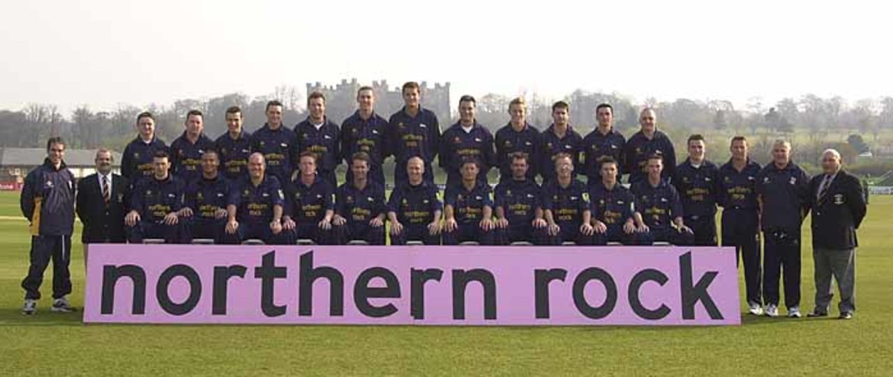 Back Row ; Colin Sanctuary, Sports Scientist ; Brian Hunt, Scorer ; Graeme Bridge, Marc Symington, Ian Pattison, Gary Pratt, Nicky Peng, Michael Gough, Nicky Hatch, James Brinkley, Mark Davies, Ian Hunter, Chris Mann, Ashley Thorpe, Gary Scott, Alan Walker, Second Team Coach, Nigel Kent, Physio, David Graham, Second Team Scorer;