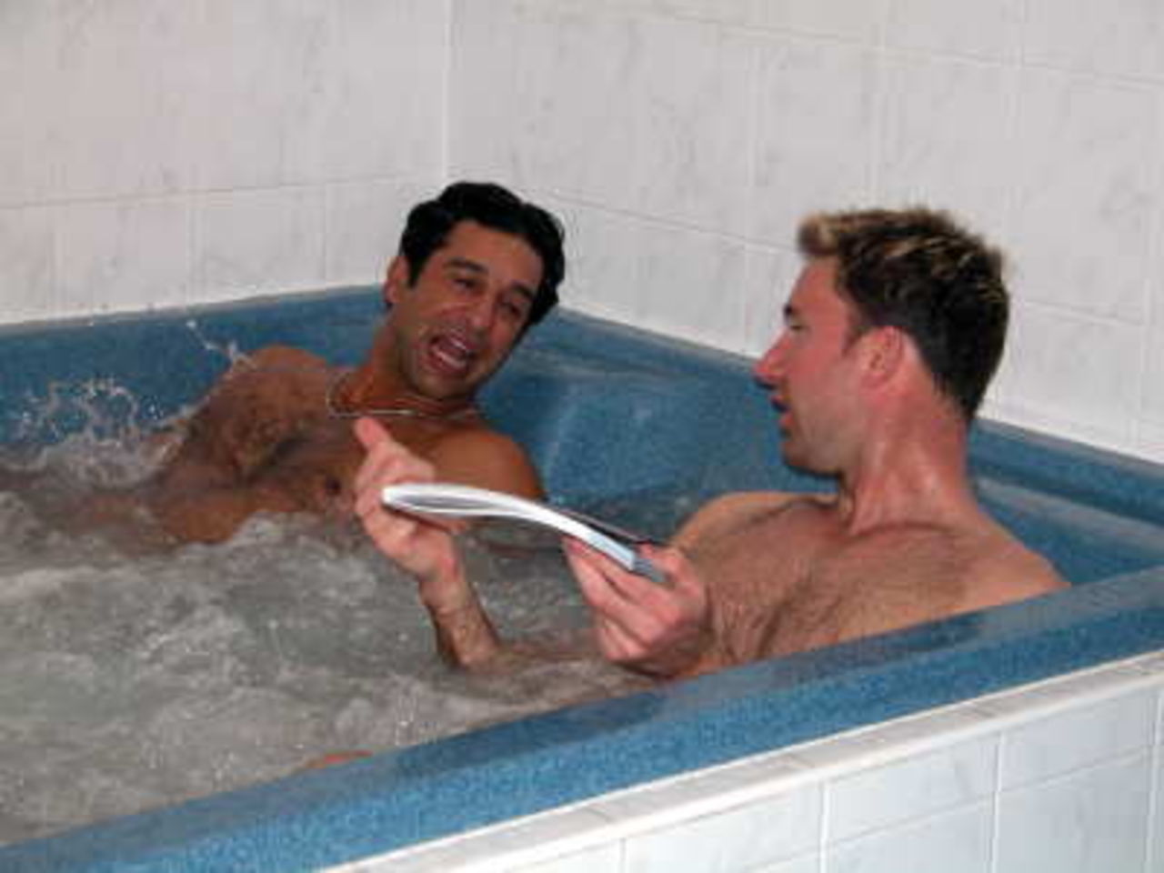 Two of Hampshire's newest recruits relax after a hard training session in the Dressing Room jacuzzi
