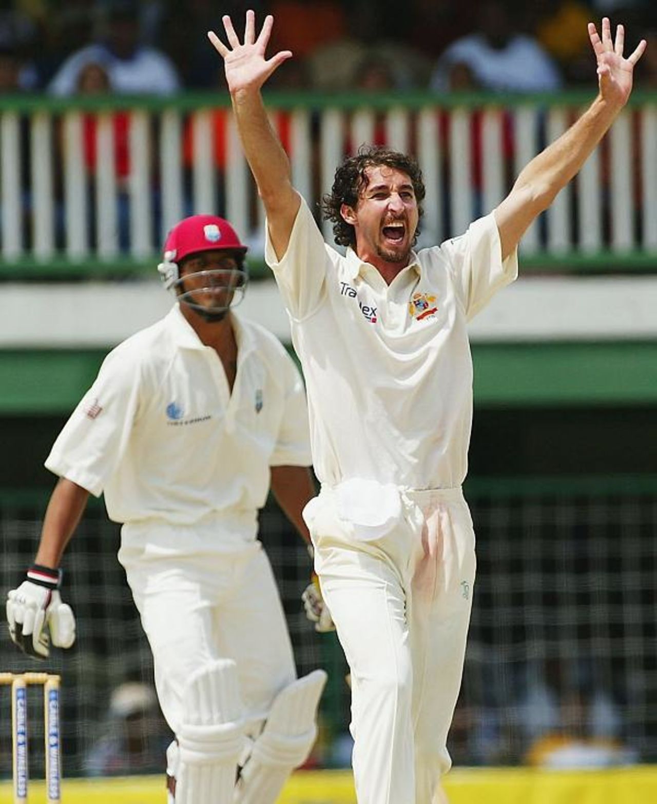 Jason Gillespie of Australia traps Mervyn Dillon of the West Indies LBW during day four of the 1st Test between the West Indies and Australia played at Bourda Oval, Georgetown, Guyana, on April 13, 2003