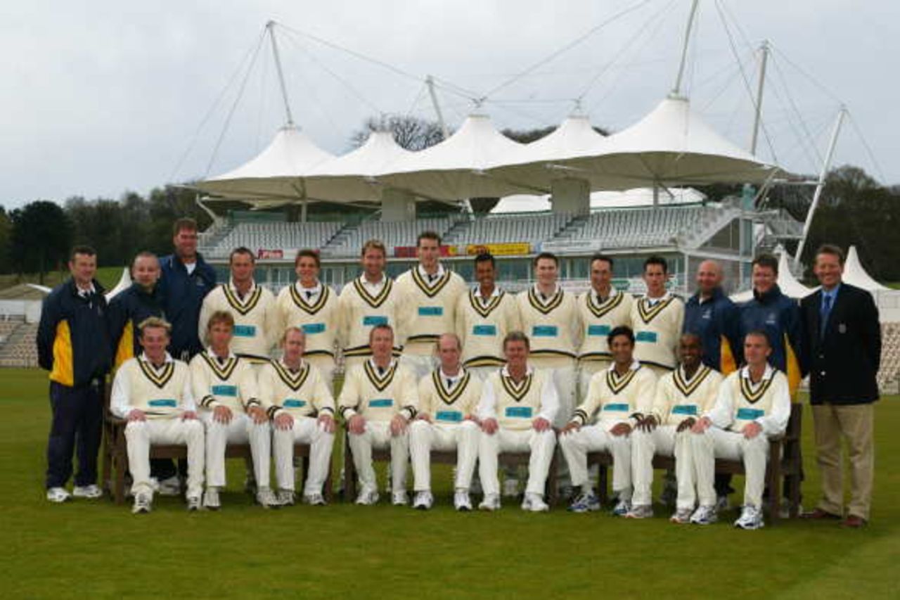 Standing left to right: Tony Middleton (Academy Director), David Newman (Physio), Bruce Reid (Bowling coach), James Hamblin, Charles van der Gucht, Ed Giddins, Chris Tremlett, Lawrence Prittipaul, Chris Benham, Nic Pothas, Iain Brunnschweiler, Pat Farhard (Physio & Trainer), Paul Terry (1st XI Manager), Tim Tremlett (Director of Cricket). <br>Seated left to right: Derek Kenway, Alan Mullally, Will Kendall, Shaun Udal, John Crawley (caprtain), Robin Smith, Wasim Akram, Dimitri Mascarenhas, Alex Morris.