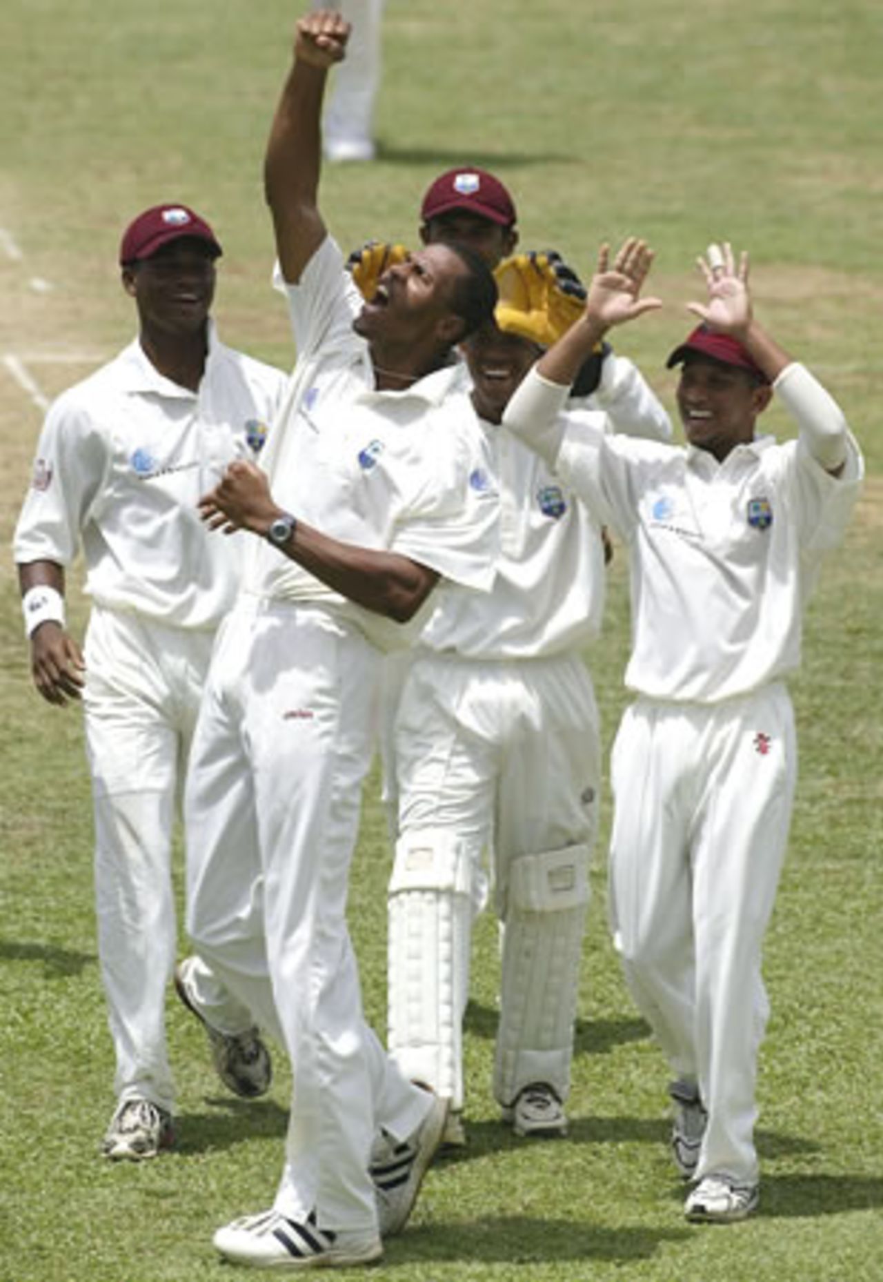 Merv Dillon celebrates after trapping Hayden lbw, 2nd Test, Australia v West Indies at Trinidad, April 19, 2003