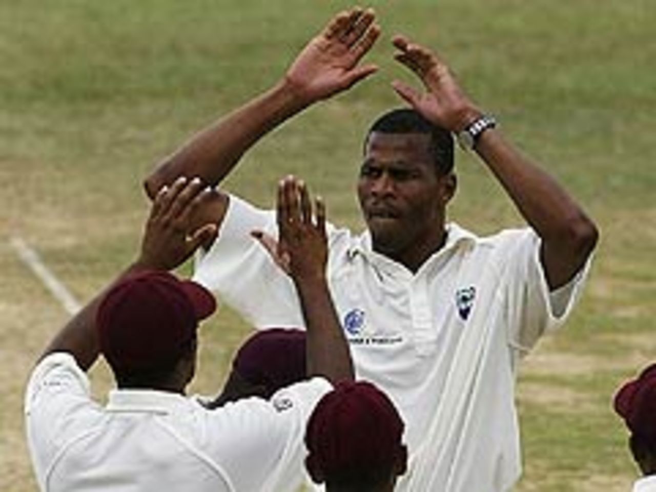 Merv Dillon celebrates the early wicket of Hayden, 2nd Test, Australia v West Indies at Trinidad, April 19, 2003