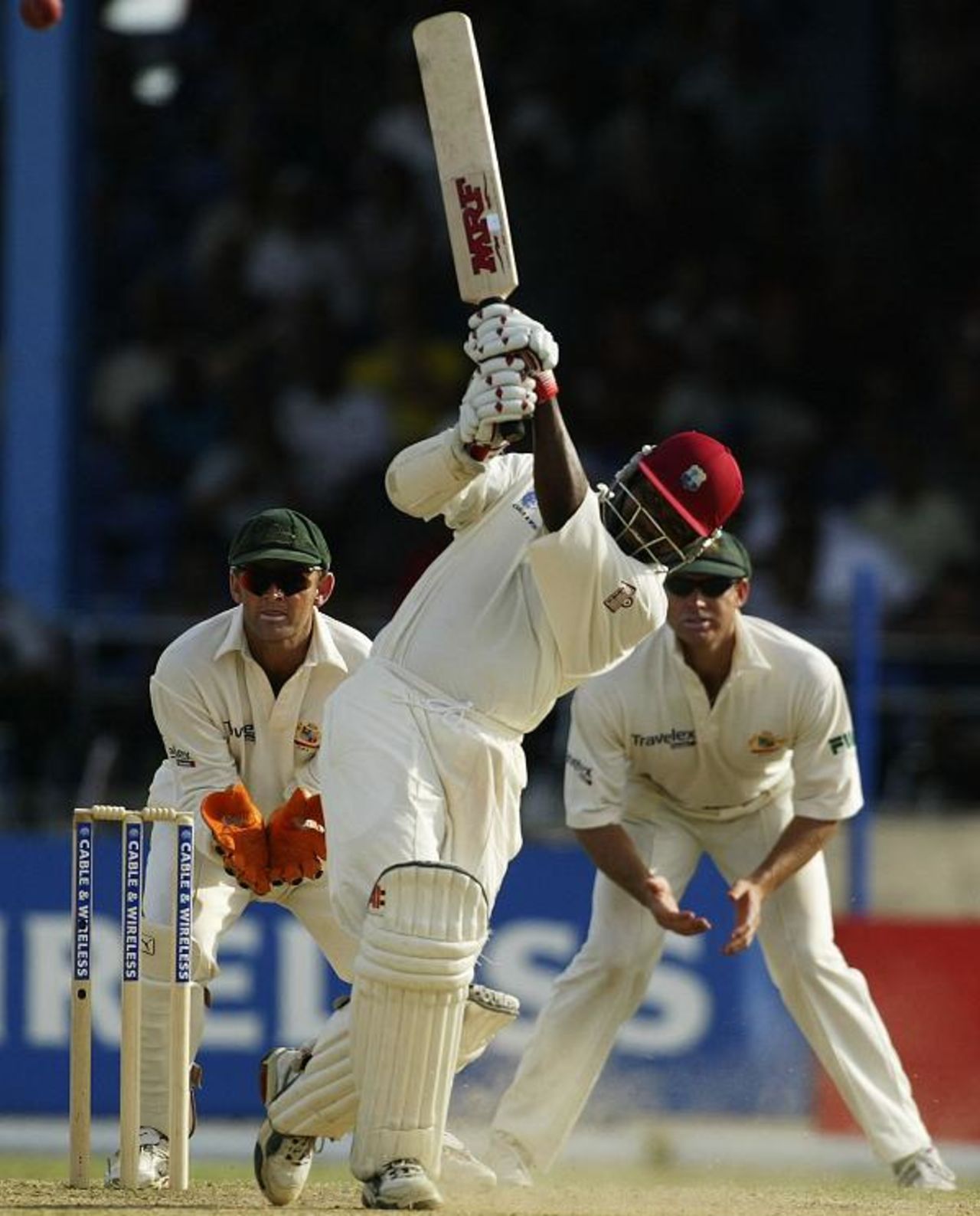 Brian Lara of the West Indies at bat during day two of the Second Test between the West Indies and Australia on April 20, 2003 at Queens Park Oval in Port of Spain, Trinidad.