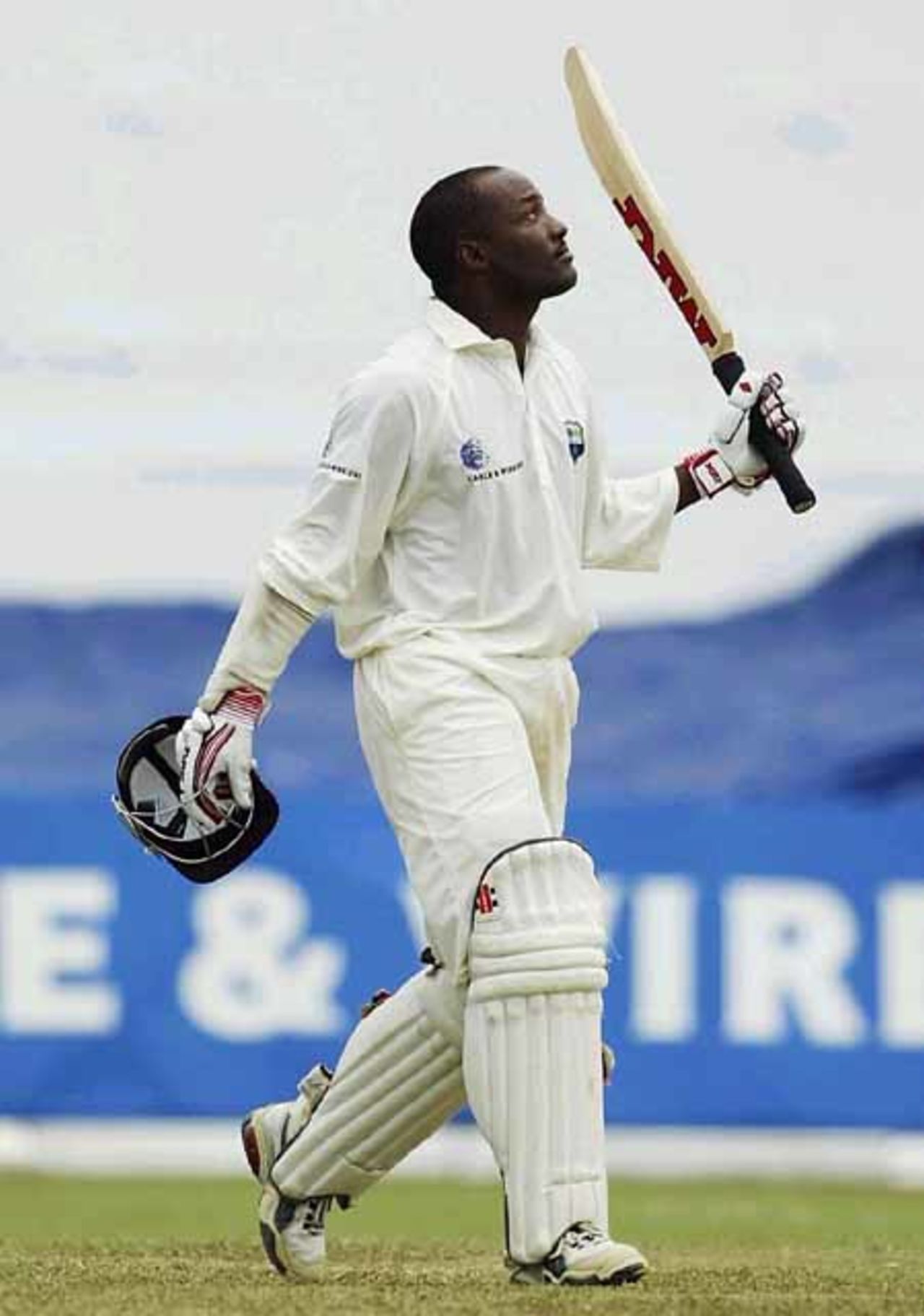 Brian Lara celebrates his first Test century at Queens Park Oval, Port of Spain, Trinidad on April 23, 2003