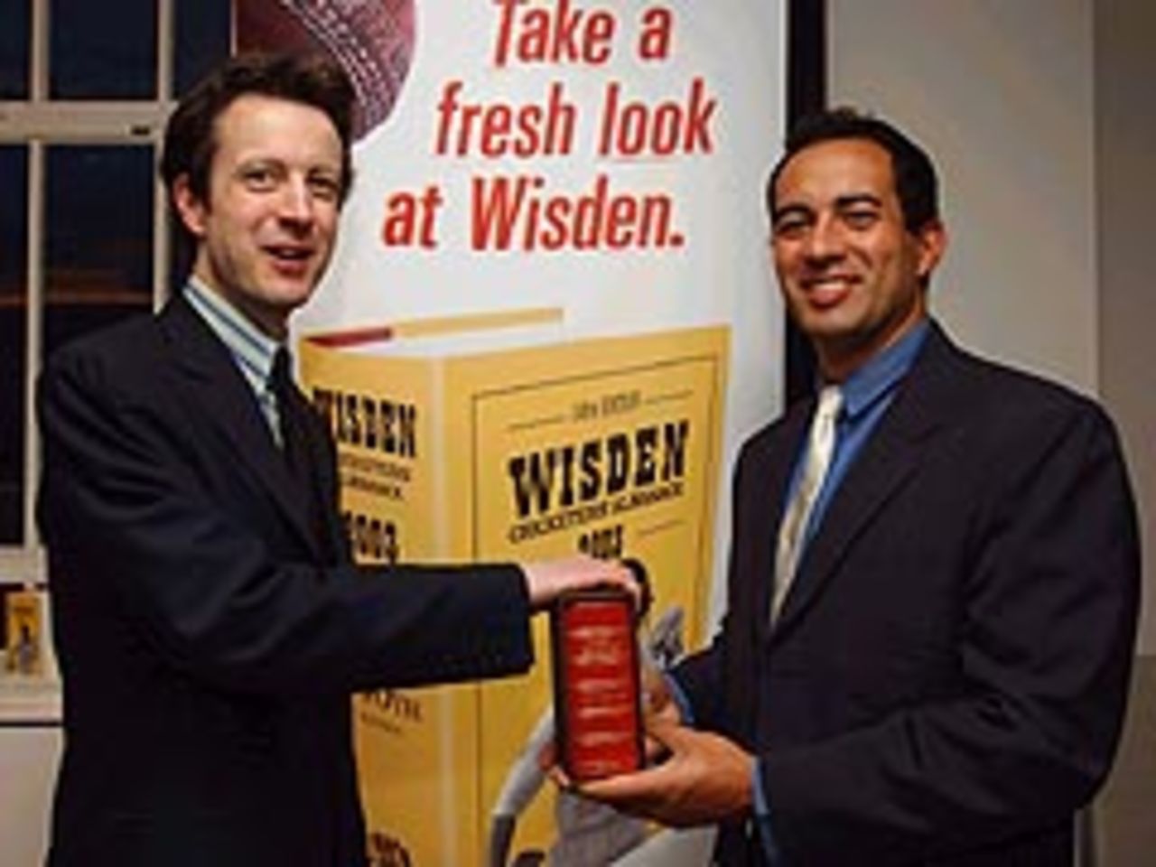 Wisden's editor, Tim de Lisle, and the Cricketer of the Year, Adam Hollioake