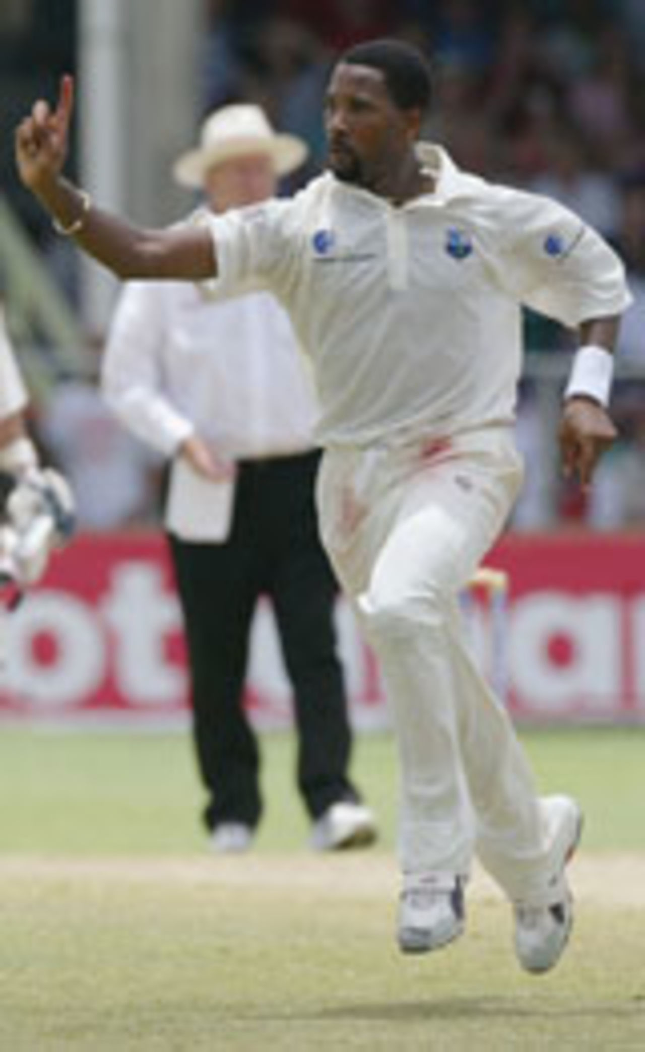 Corey Collymore celebrates his first wicket of the series, West Indies v England, Third Test, Barbados, April 2, 2004