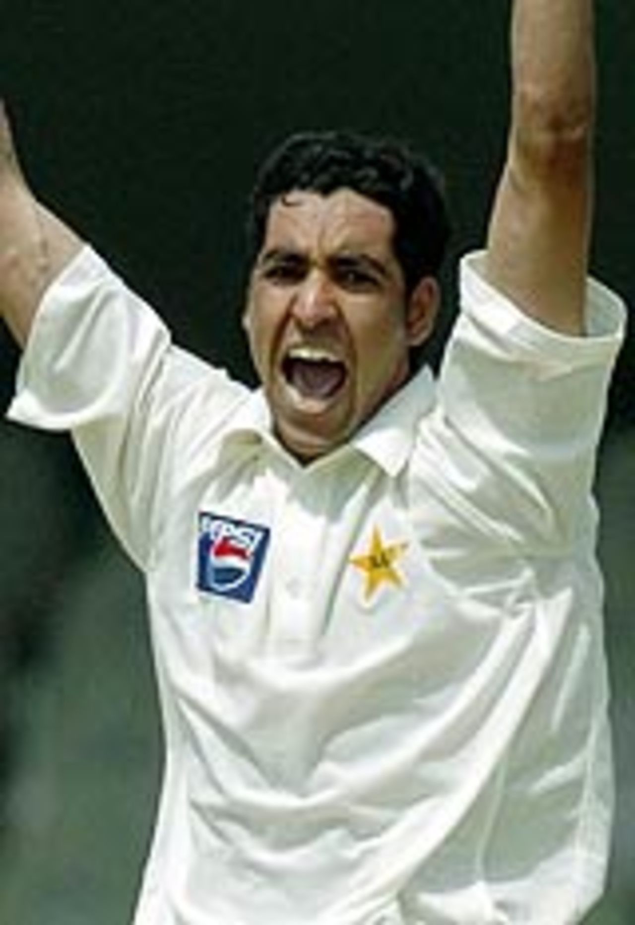 Umar Gul lets out a cry of delight, Pakistan v India, 2nd Test, Lahore, 1st day, April 5, 2004