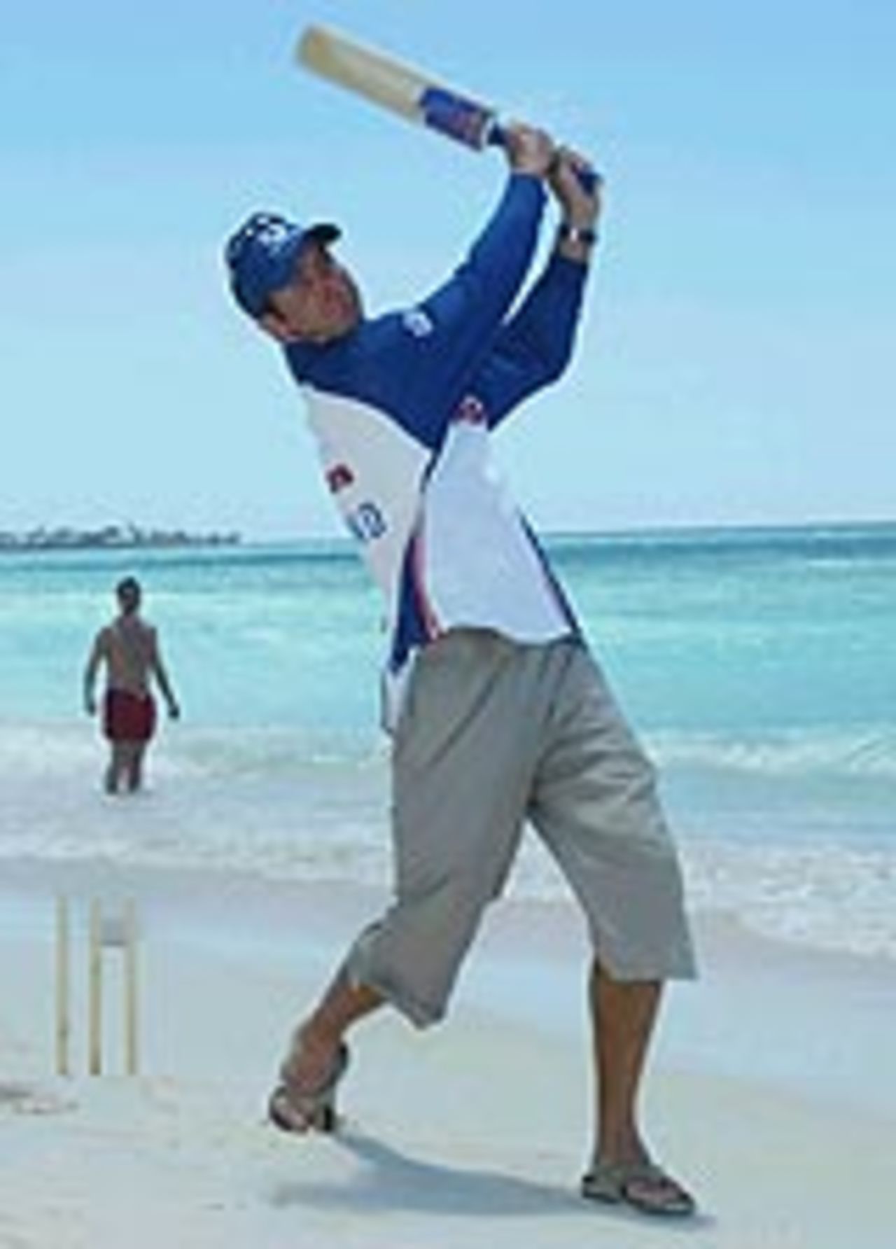 Michael Vaughan beach cricket, Barbados, April 2004
