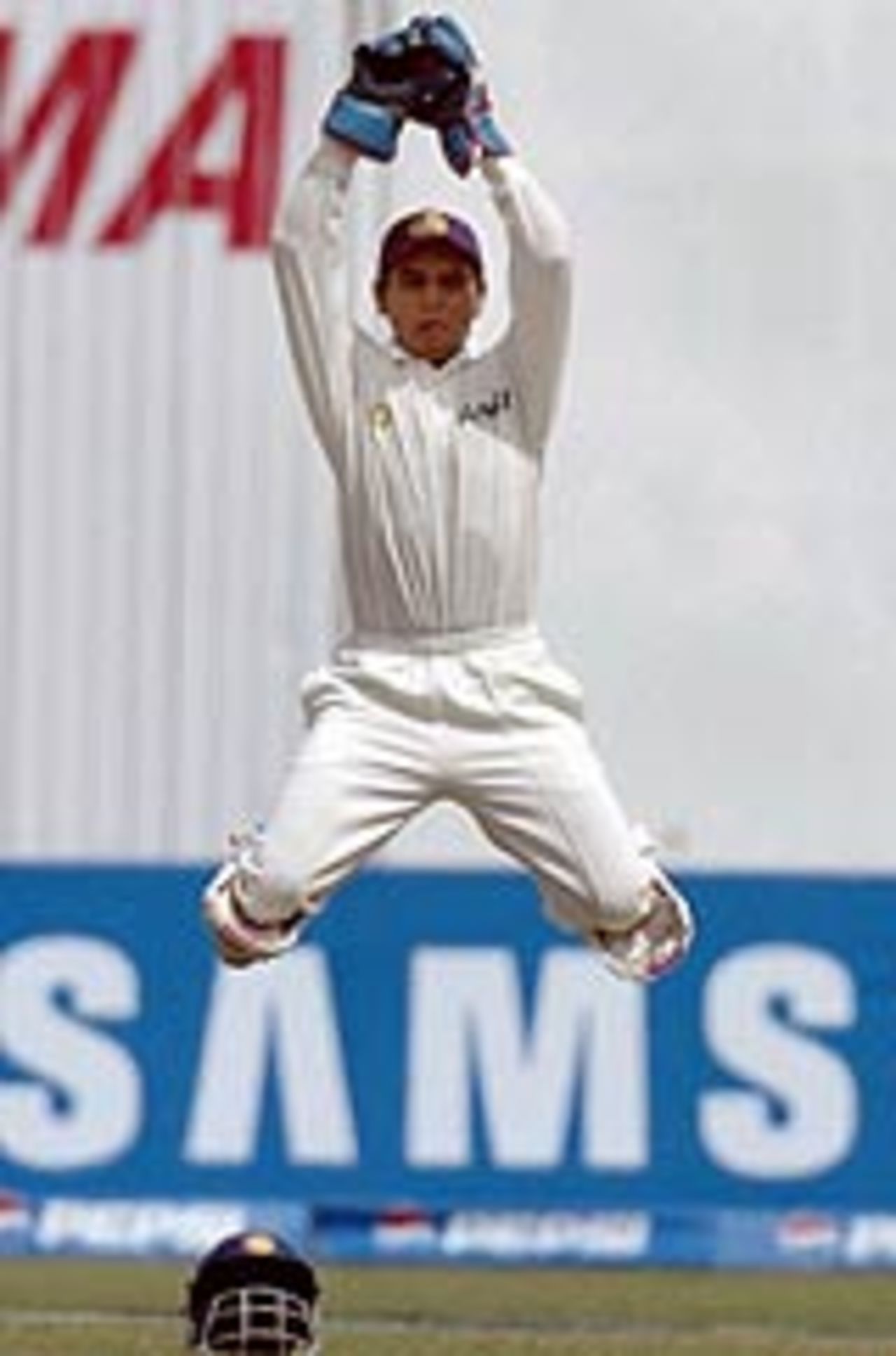 Parthiv Patel in mid-air, Pakistan v India, 2nd Test, Lahore, 2nd day, April 6, 2004