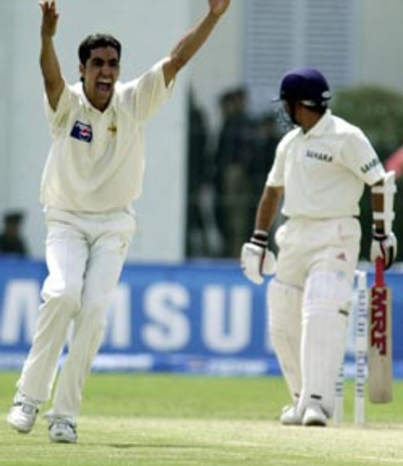 Umar Gul successfully appeals for an LBW against Sachin Tendulkar