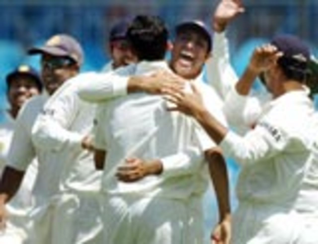 Indians celebrate the dismissal of Inzamam-ul-Haq, Pakistan v India, 3rd Test, Rawalpindi, 1st day, April 12, 2004