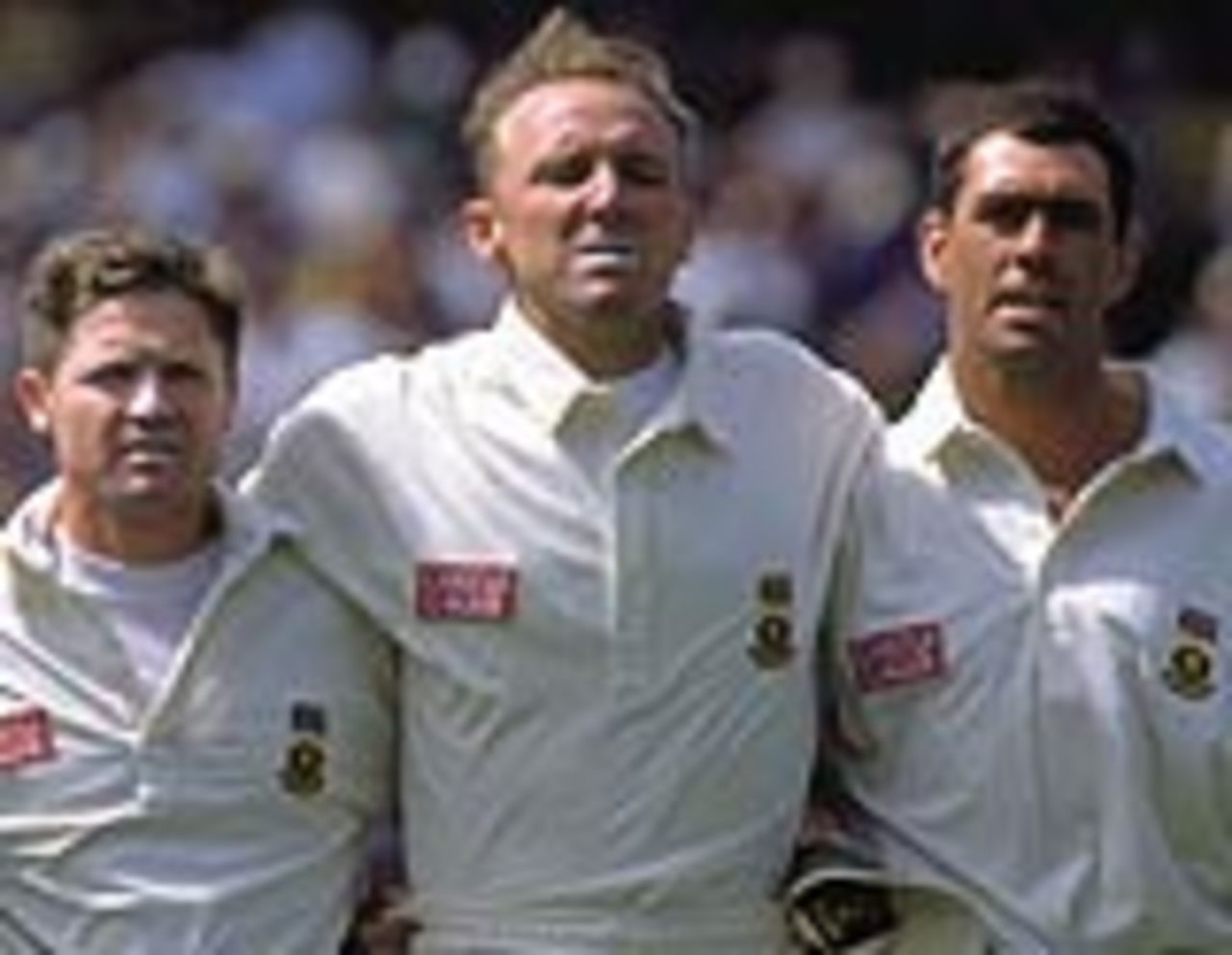 Darryl Cullinan, Allan Donald and Hansie Cronje link arms, Melbourne, December 26, 1997