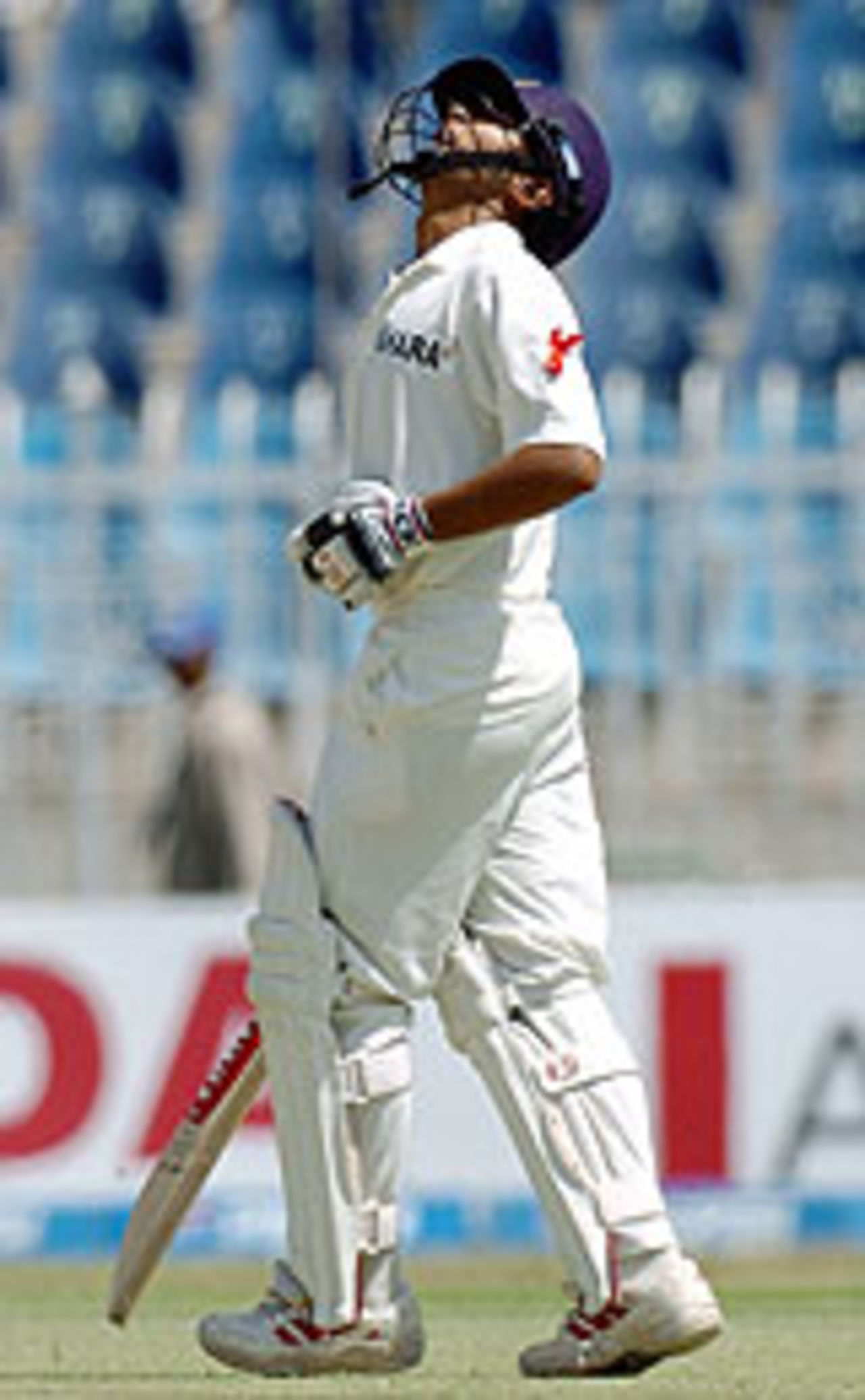 Parthiv Patel looks skywards after reaching his fifty, Pakistan v India, 3rd Test, Rawalpindi, 2nd day, April 14, 2004