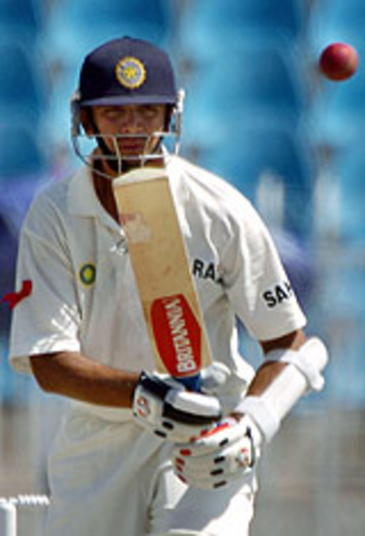 Rahul Dravid finishes playing a shot, Pakistan v India, 3rd Test, Rawalpindi, 3rd day, April 15, 2004