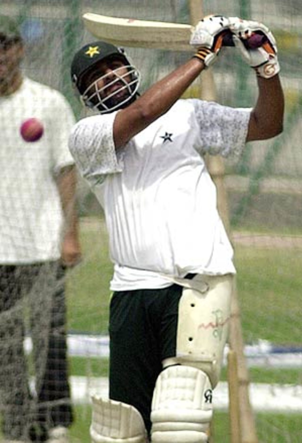 Inzamam-ul-Haq practices hard in the nets before the second Test, Pakistan v India, 2nd Test, Lahore, April 4, 2004