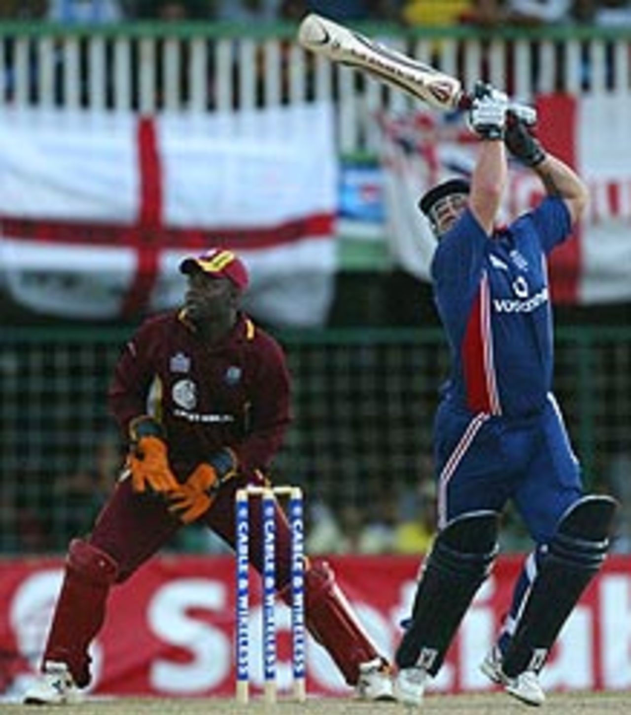 Darren Gough hits the winning runs at Bourda