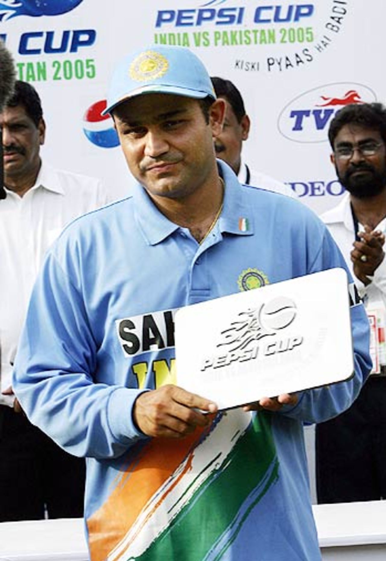 Virender Sehwag was awarded the Man of the Match for yet another brilliant performance, India v Pakistan, 1st ODI, Kochi, April 2, 2005