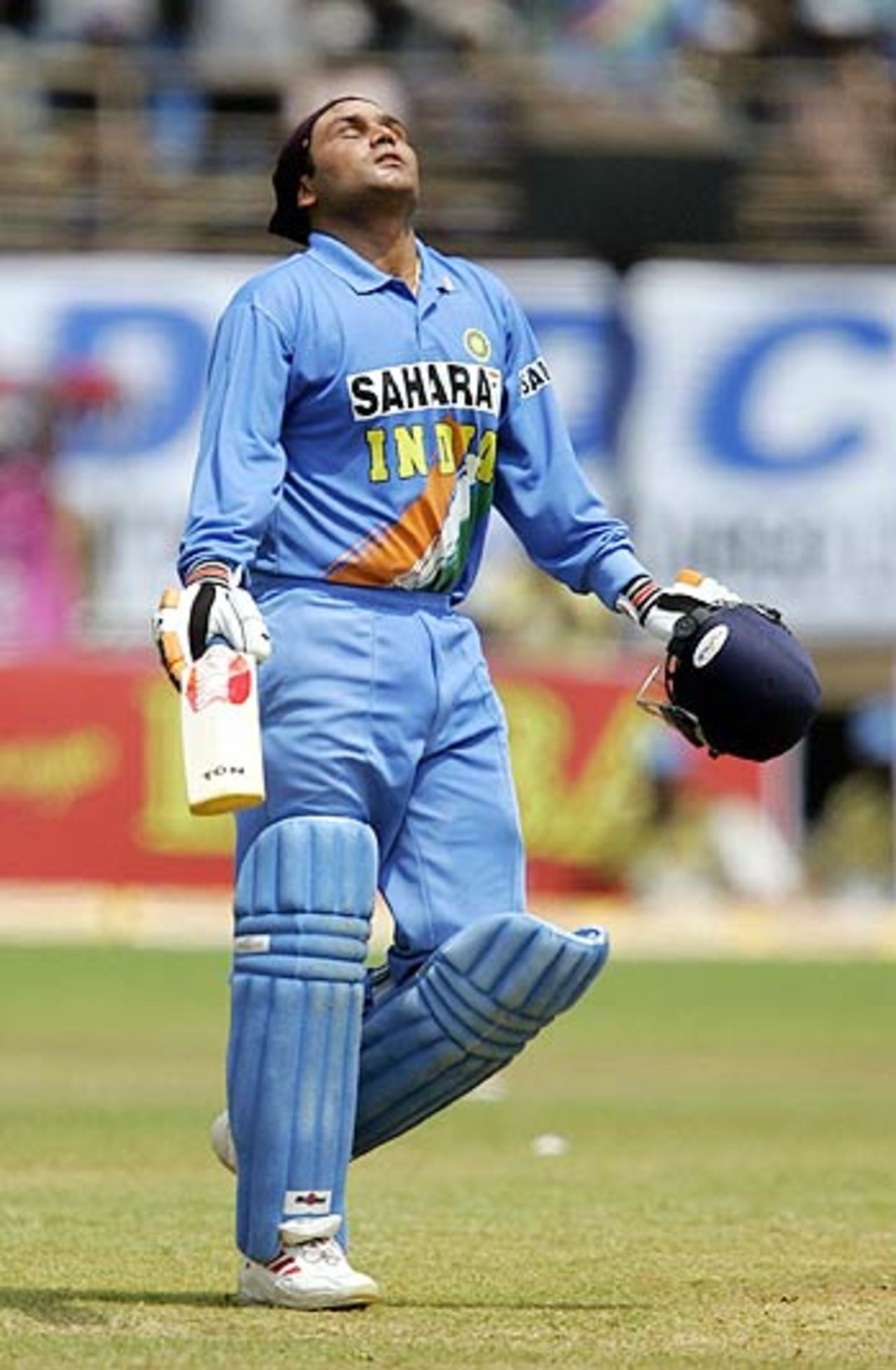 Virender Sehwag brought up his seventh century to stabilise the Indian innings after the fall of  two early wickets, India v Pakistan, 1st ODI, Kochi, April 2, 2005