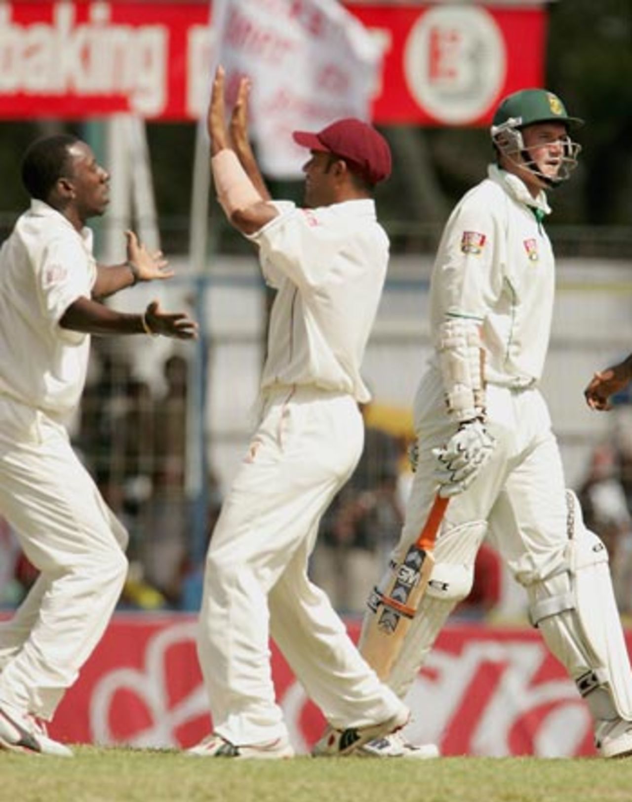 Pedro Collins strikes, as Graeme Smith is dismissed early, West Indies v South Africa, 1st Test, Guyana, April 2, 2005