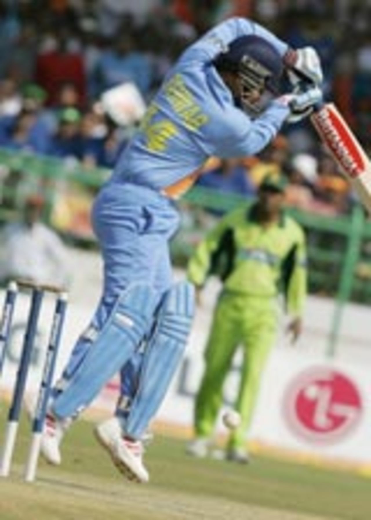 Virender Sehwag driving off the back foot, India v Pakistan, 2nd ODI, Visakhapatnam, April 5, 2005