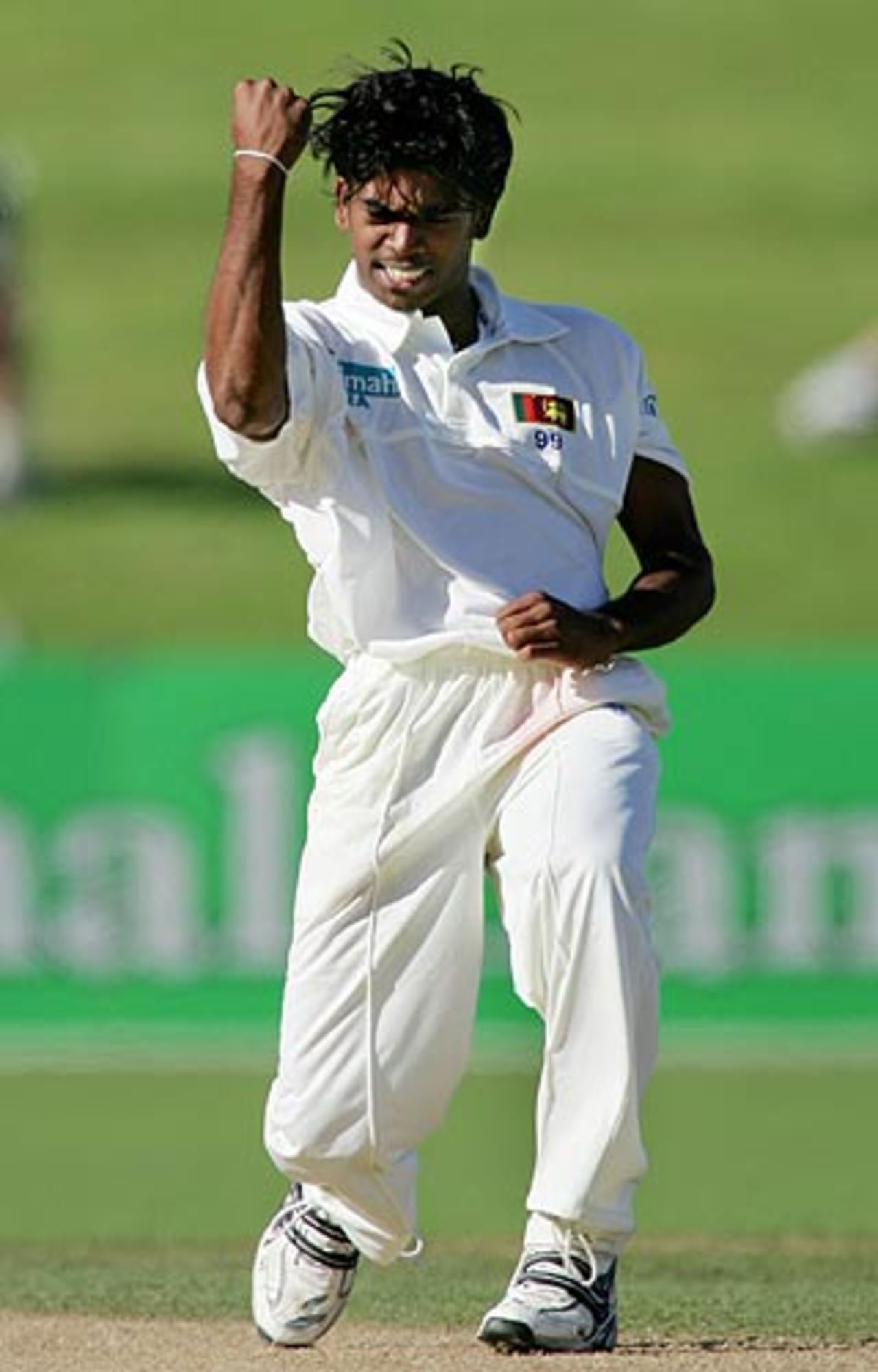 Lasith Malinga celebrates a wicket, New Zealand v Sri Lanka, 2nd Test, Napier, April 5, 2005