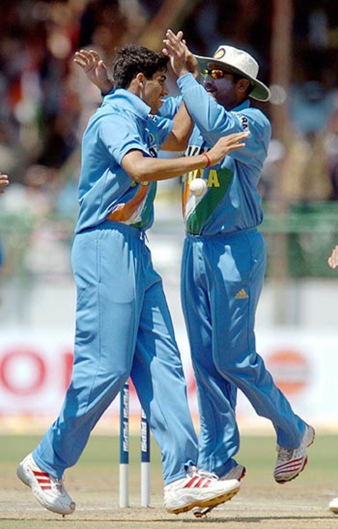 The Indians had plenty to celebrate in the field as Pakistan lost wickets regularly, India v Pakistan, 2nd ODI, Visakhapatnam, April 5, 2005